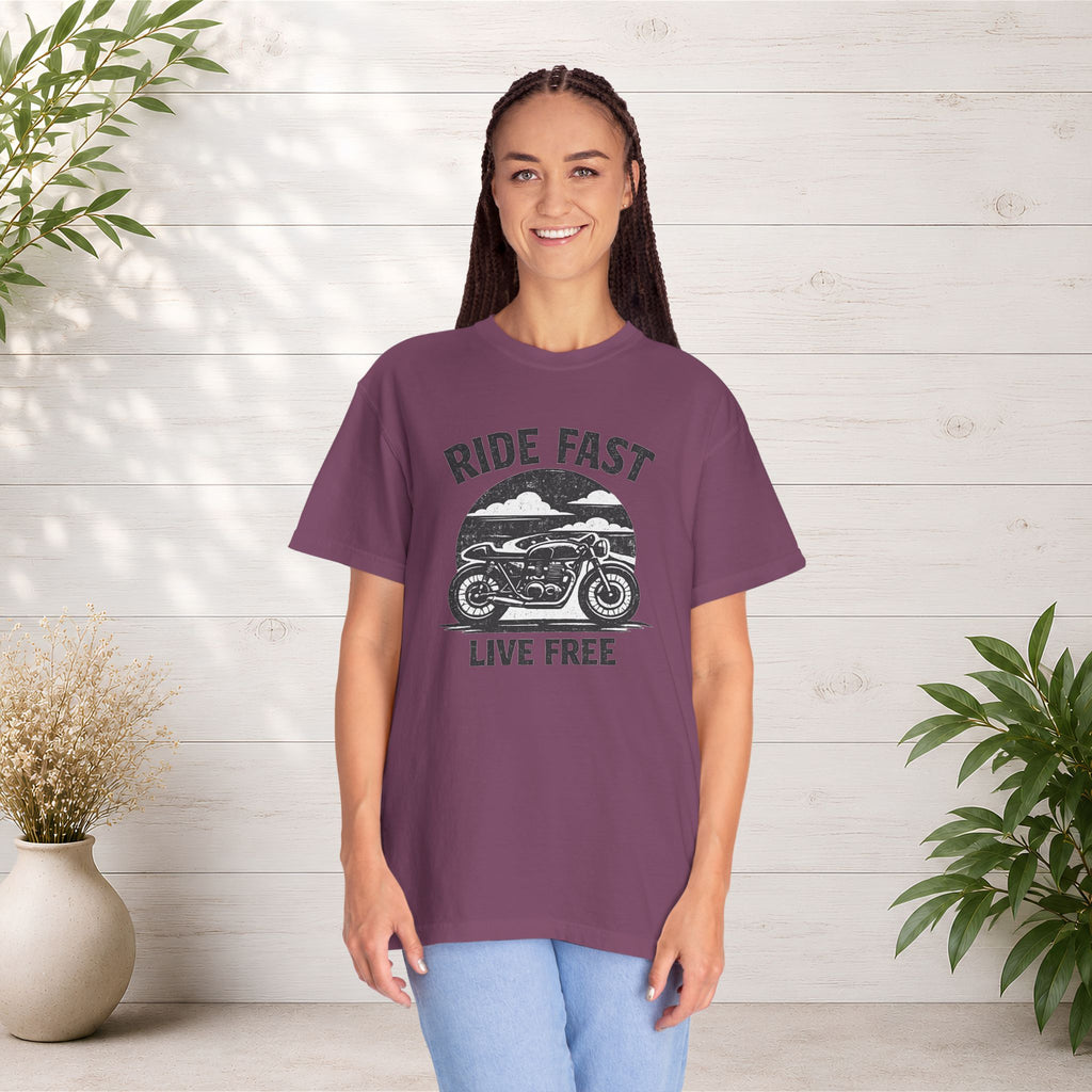 Ride Fast Live Free Motorcycle T-Shirt — Vintage Biker Tee for Riders