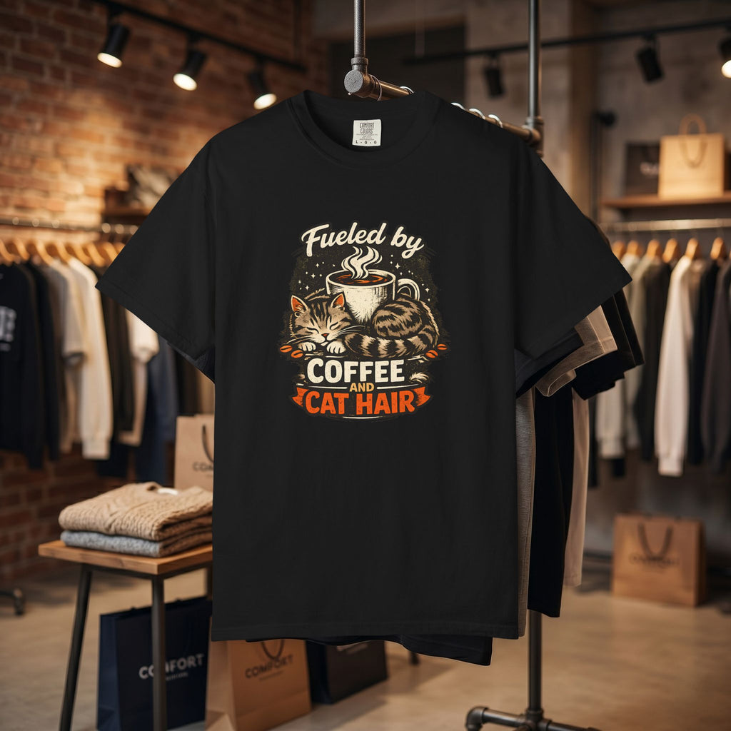Coffee & Cat Hair T-Shirt — "Fueled by Coffee and Cat Hair" Graphic Tee
