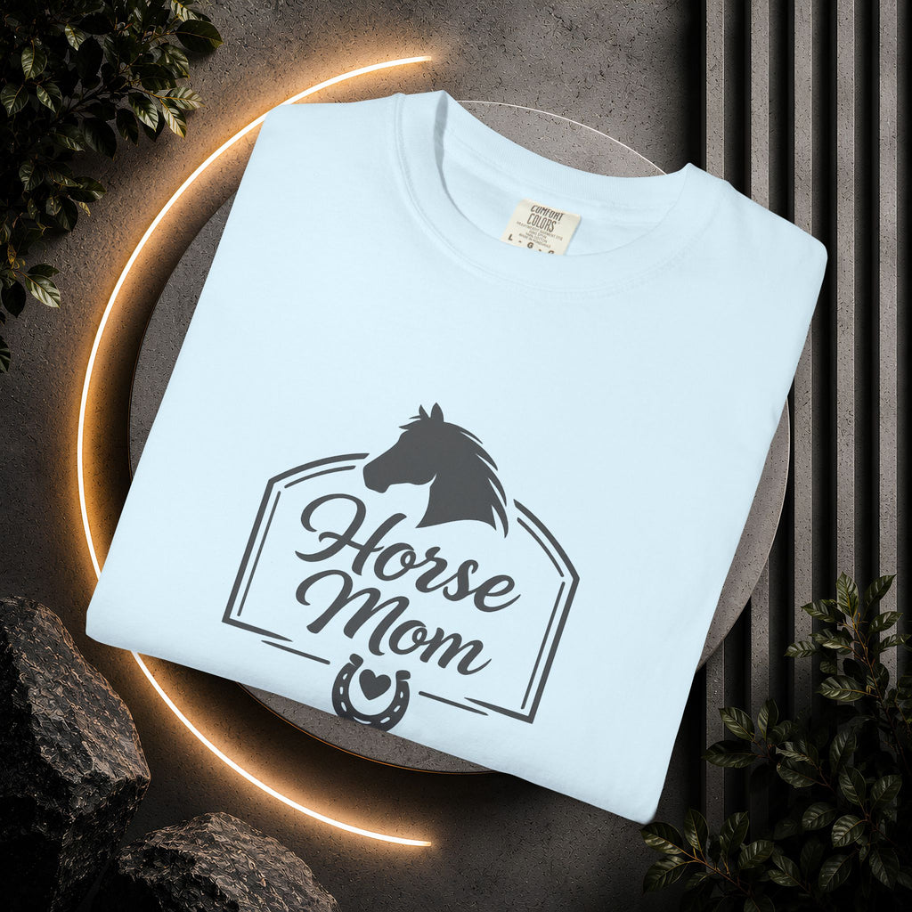 Horse Mom T-Shirt — Equestrian Tee with Horse Silhouette & Horseshoe