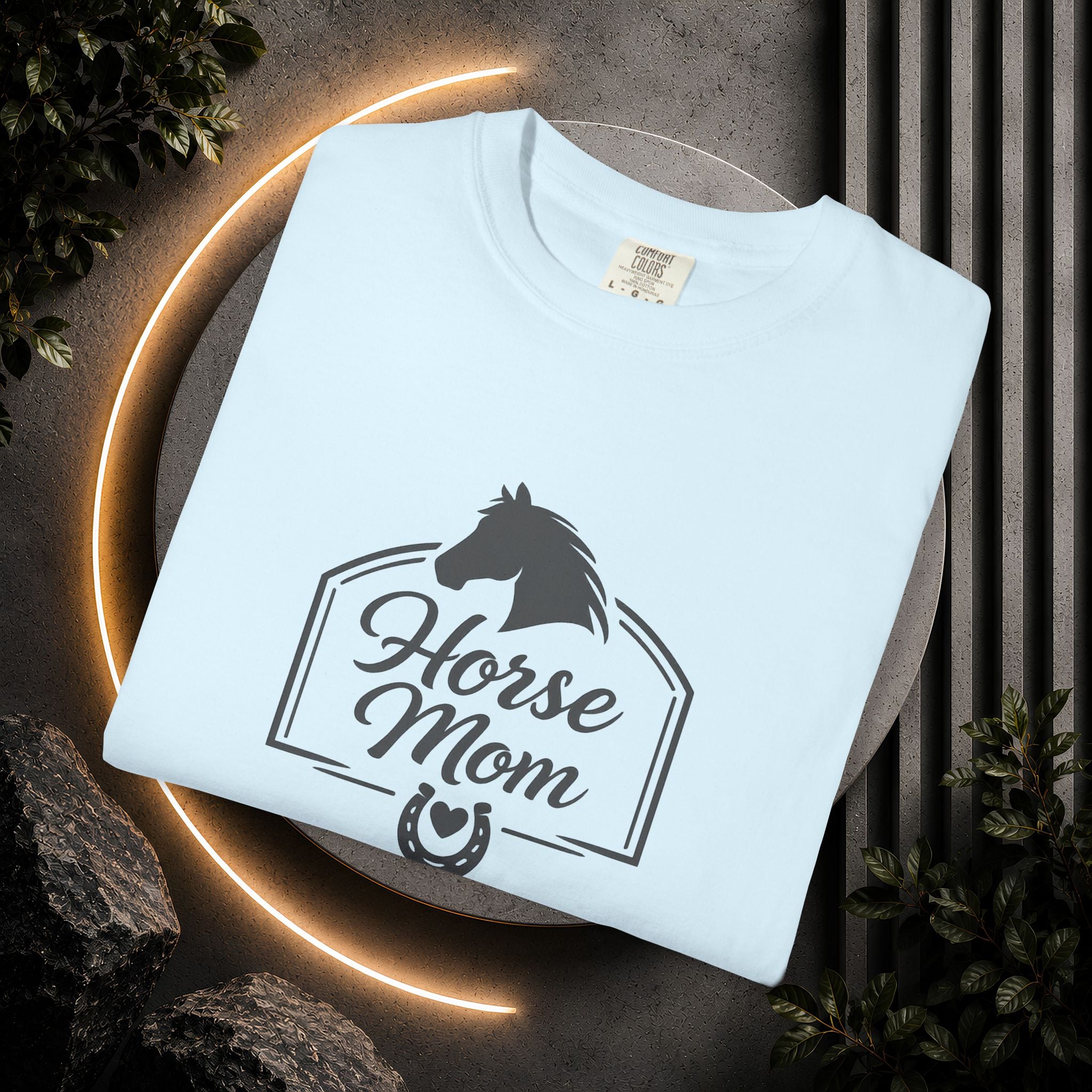 Horse Mom T-Shirt — Equestrian Tee with Horse Silhouette & Horseshoe