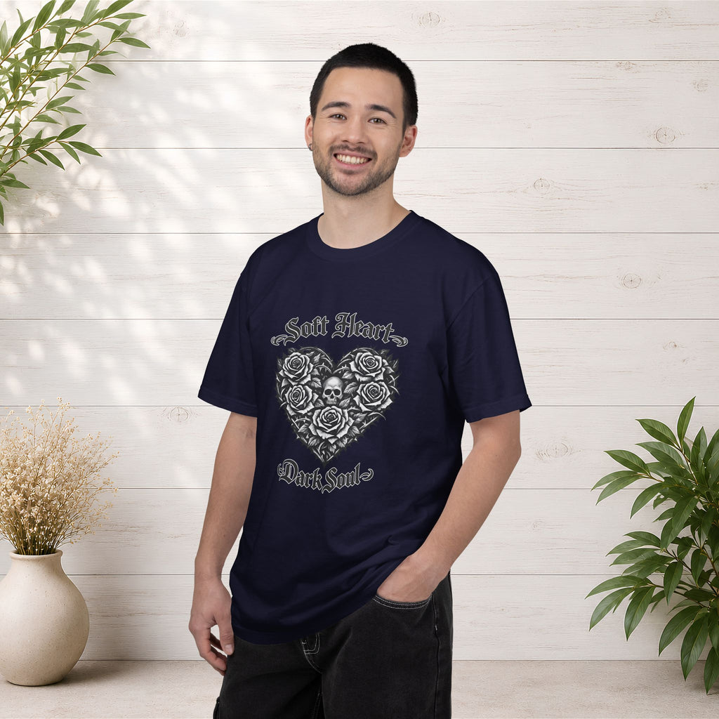 Soft Heart Dark Soul T-Shirt — Gothic Rose Skull Graphic Tee