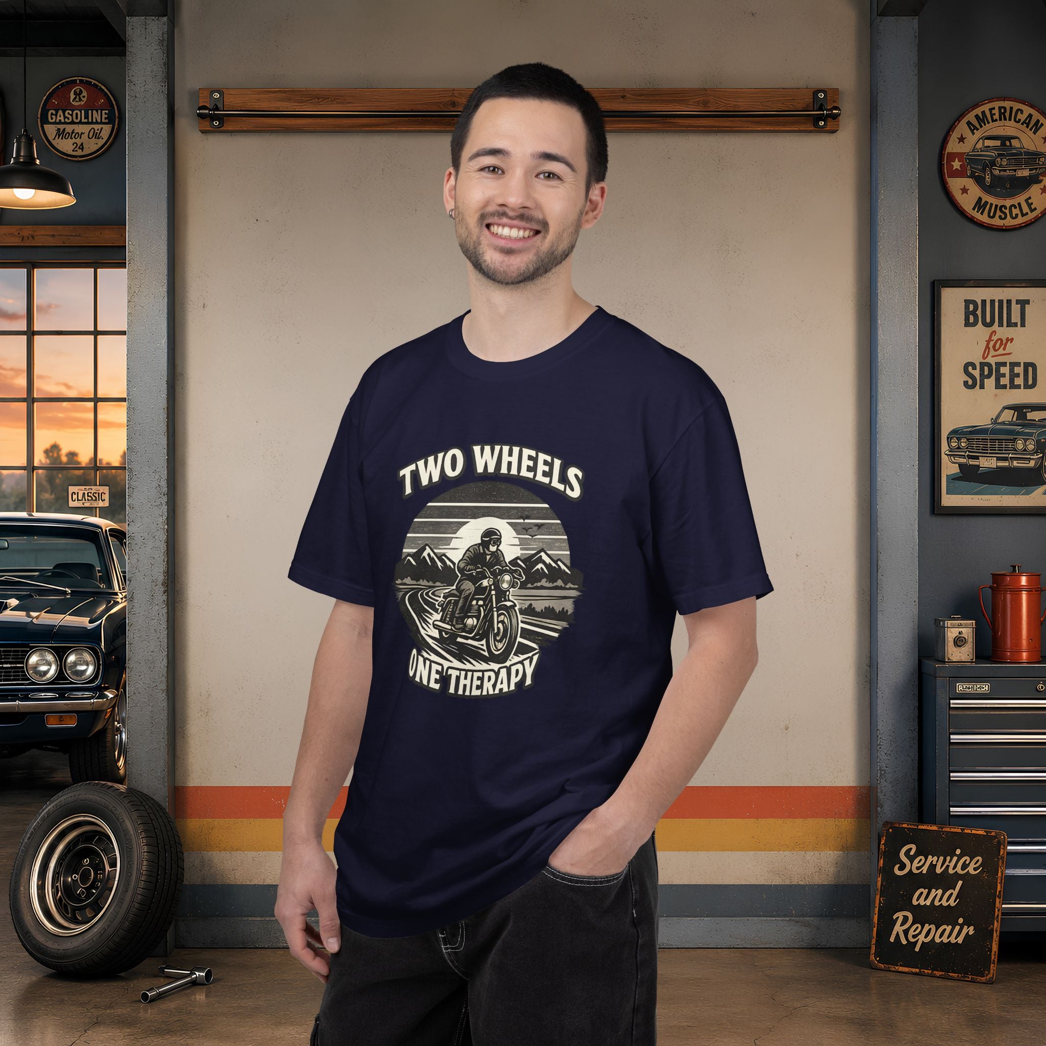 Motorcycle T-Shirt – "Two Wheels One Therapy" Rider Tee