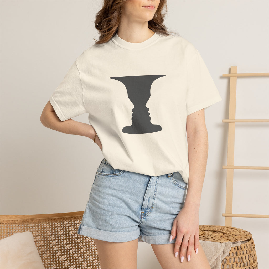 Optical Illusion Vase T-Shirt — Rubin’s Face Profile Graphic Tee