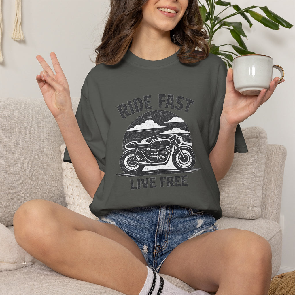Ride Fast Live Free Motorcycle T-Shirt — Vintage Biker Tee for Riders