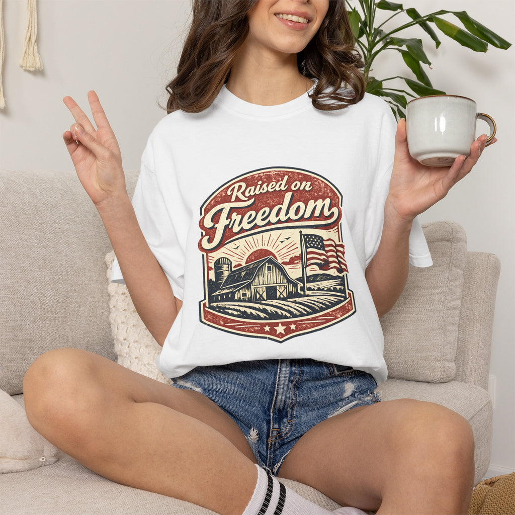 Raised on Freedom T-Shirt — Vintage American Flag Graphic Tee