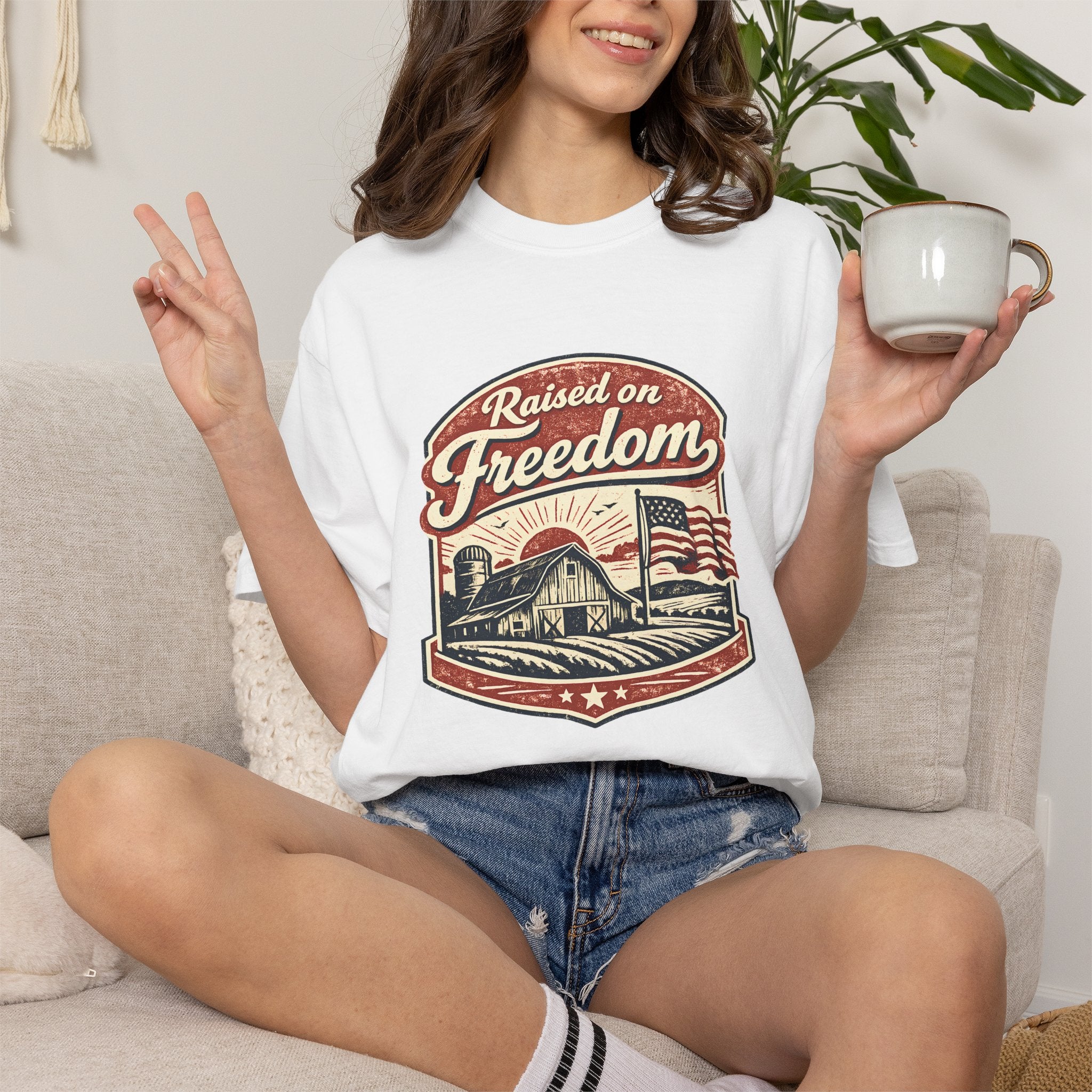 Raised on Freedom T-Shirt — Vintage American Flag Graphic Tee