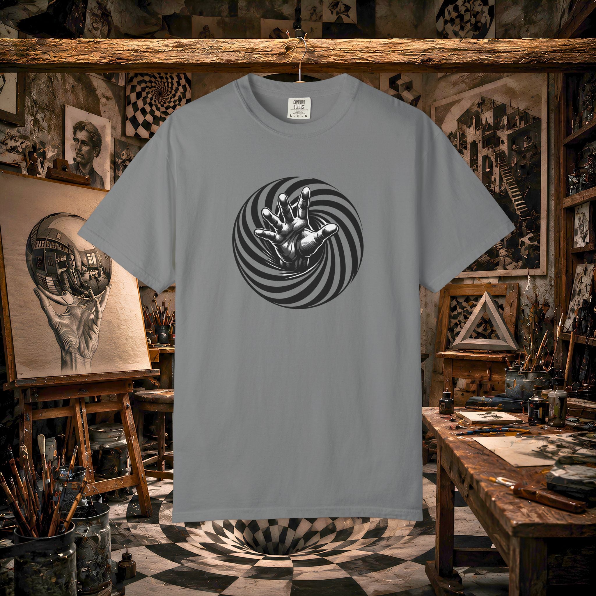 Optical Spiral Hand Graphic T-Shirt