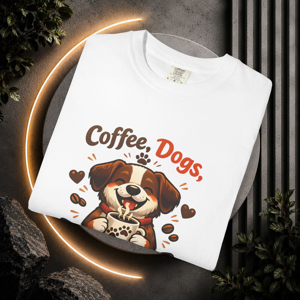 "Coffee, Dogs, Repeat" Cute Dog & Coffee Graphic T-Shirt