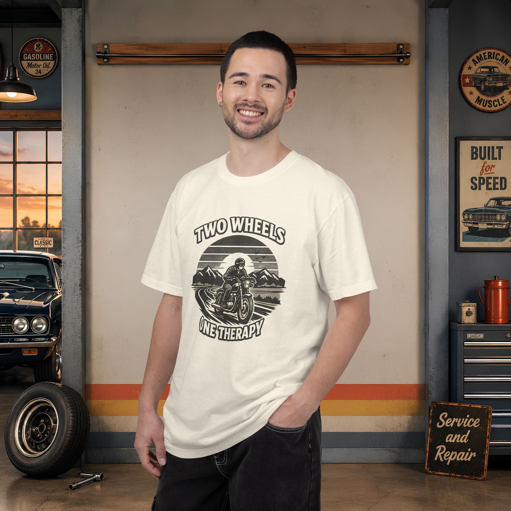 Motorcycle T-Shirt – "Two Wheels One Therapy" Rider Tee