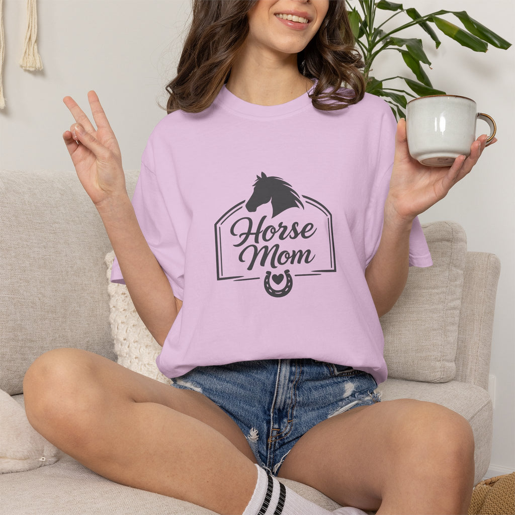 Horse Mom T-Shirt — Equestrian Tee with Horse Silhouette & Horseshoe
