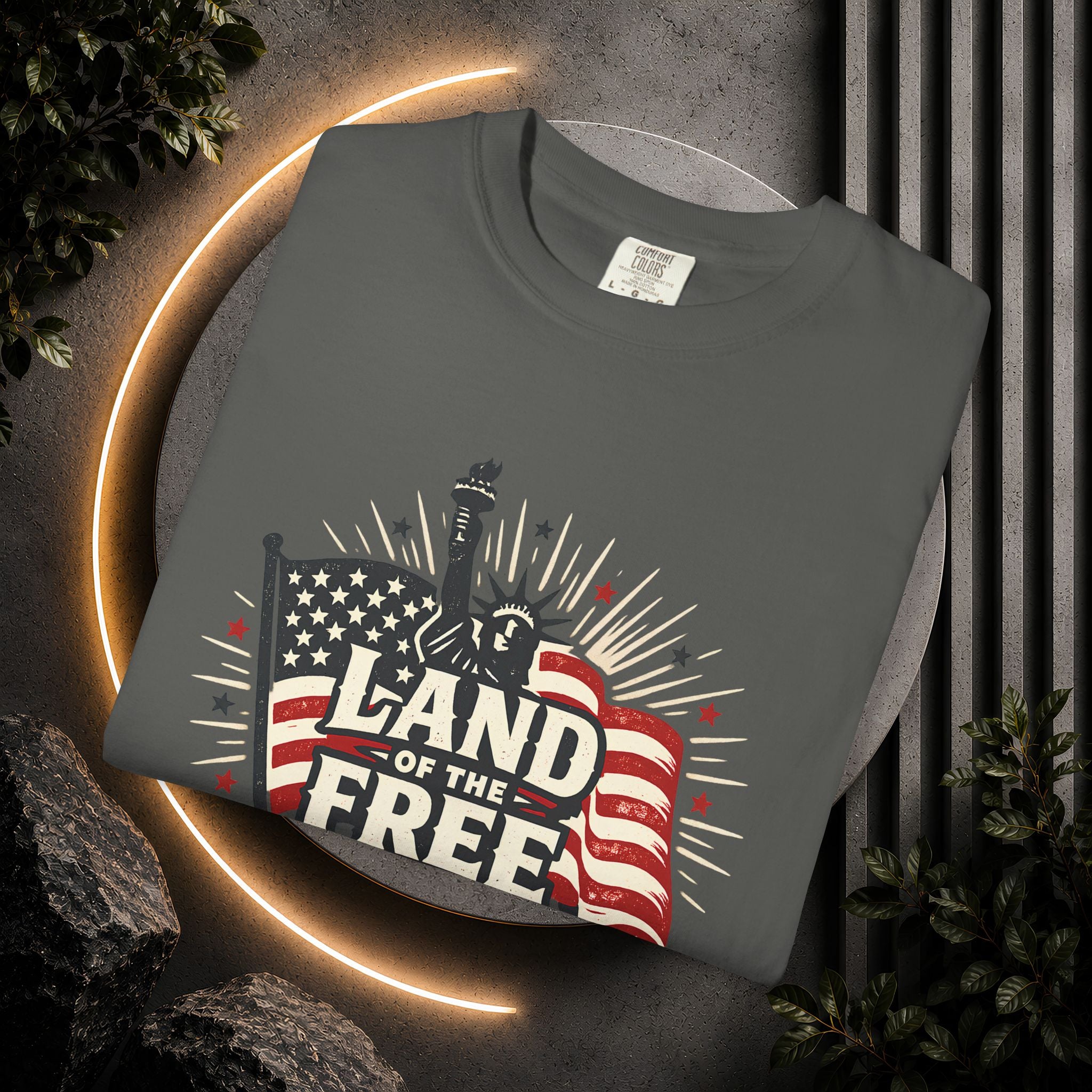 Land of the Free T-Shirt – Patriotic American Flag & Statue of Liberty Graphic