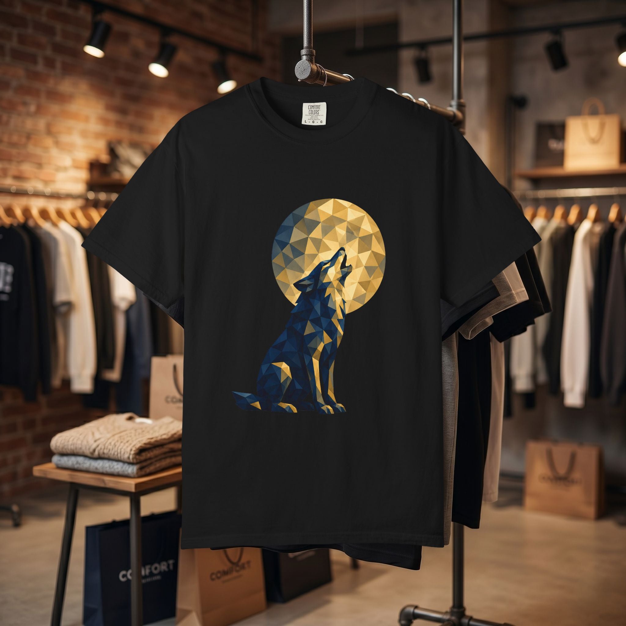 Geometric Howling Wolf T-Shirt | Moon Silhouette