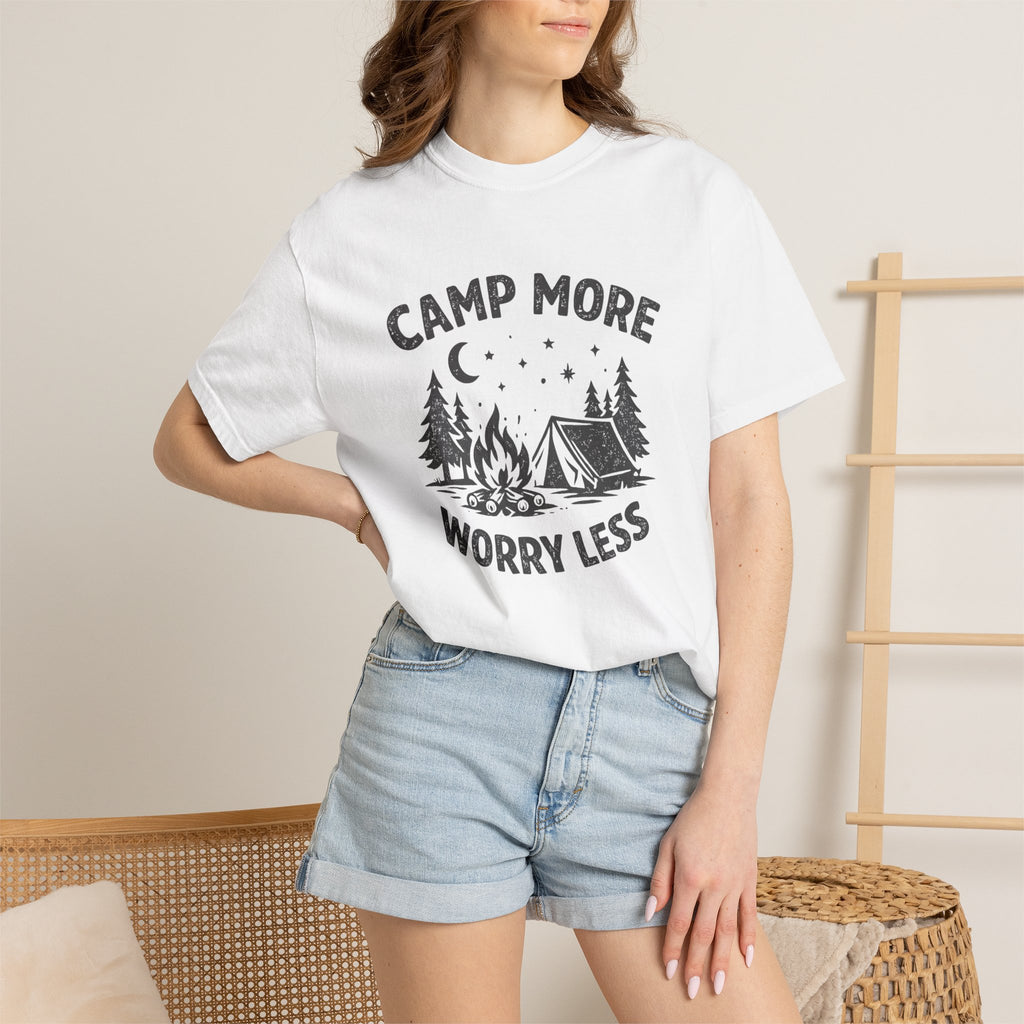 Camp More Worry Less T-Shirt - Camping Enthusiast Tee