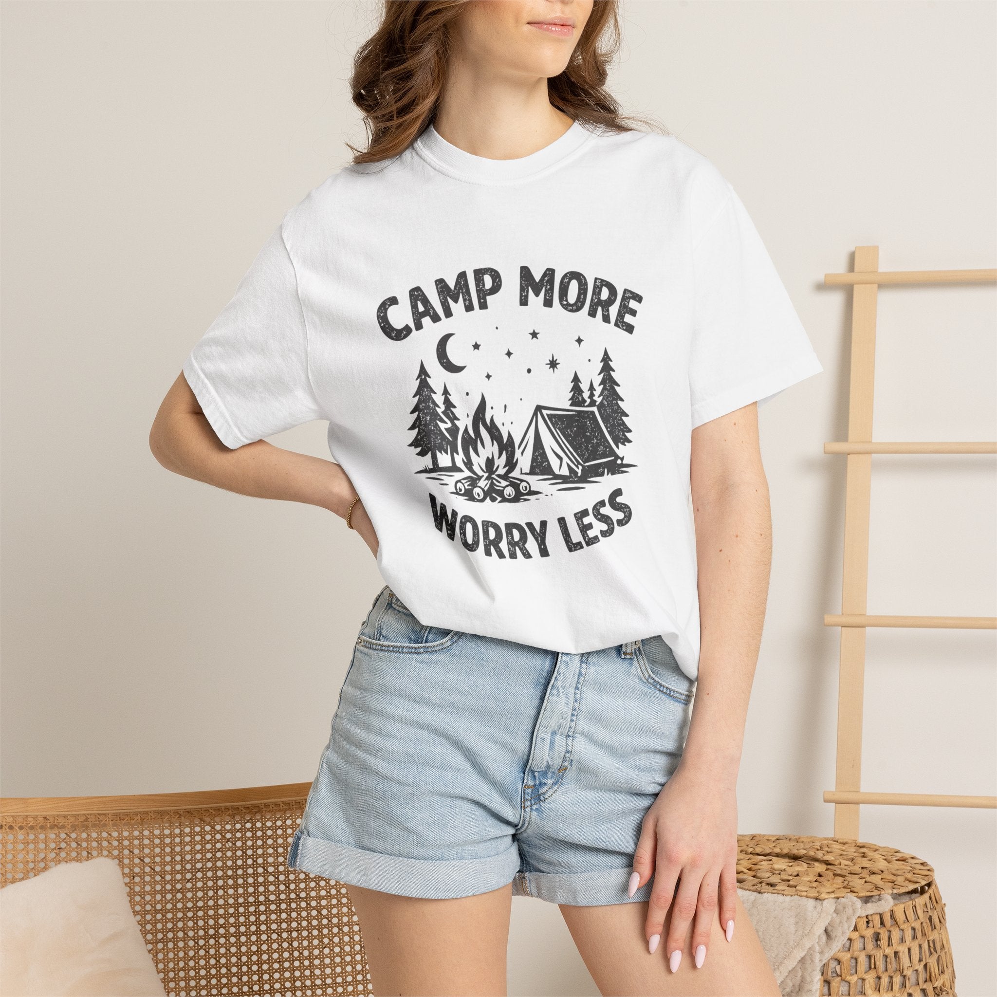 Camp More Worry Less T-Shirt - Camping Enthusiast Tee