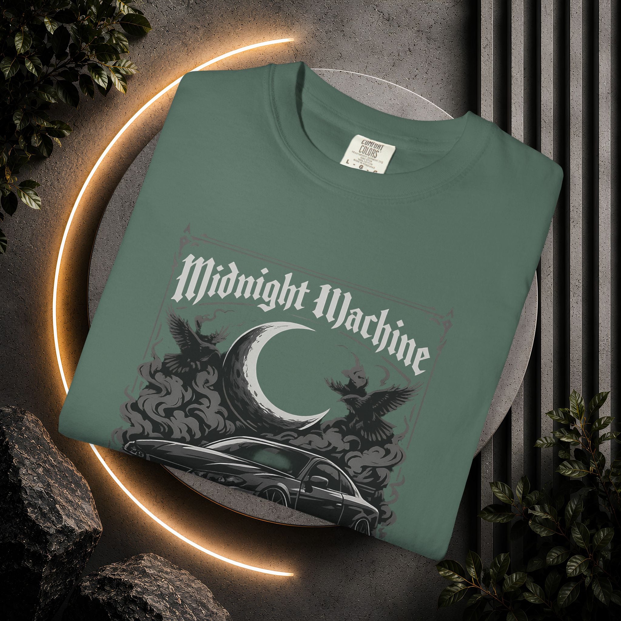 Midnight Machine Graphic T-Shirt — Retro Car Moon Tee for Night Drivers