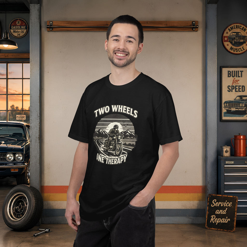 Motorcycle T-Shirt – "Two Wheels One Therapy" Rider Tee