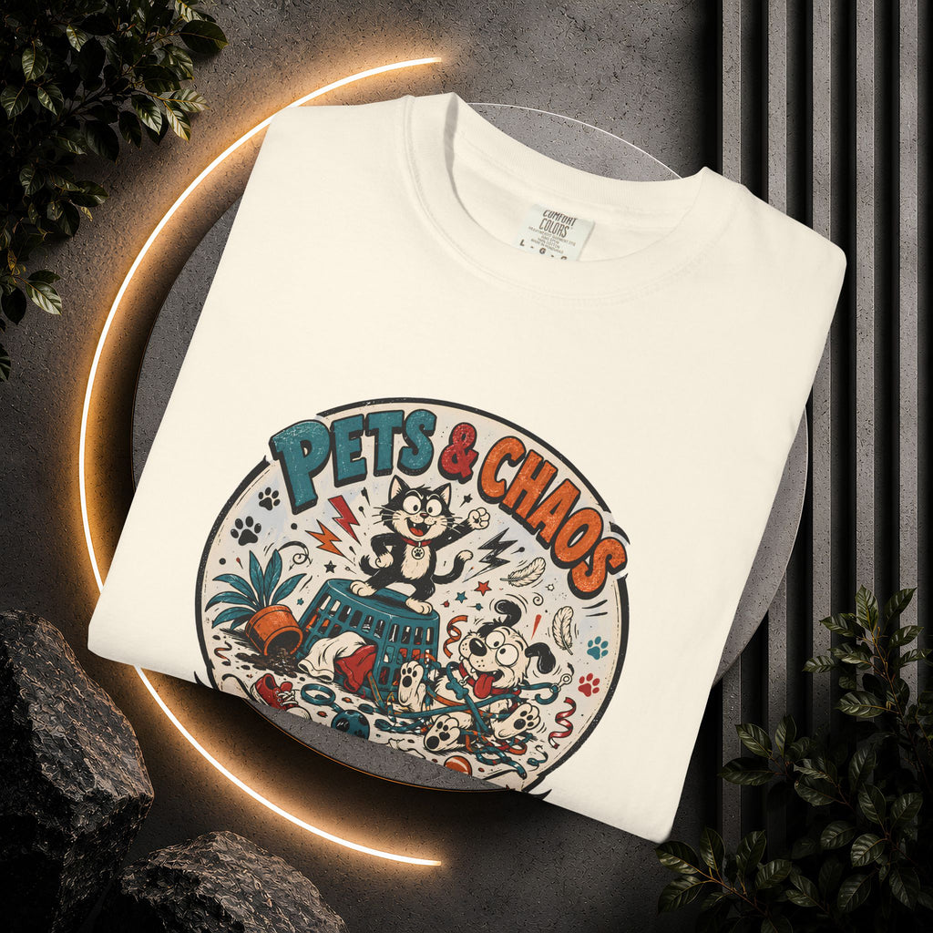 Pets & Chaos Graphic T-Shirt — "House Rules Don't Apply" Vintage Pet Lover Tee