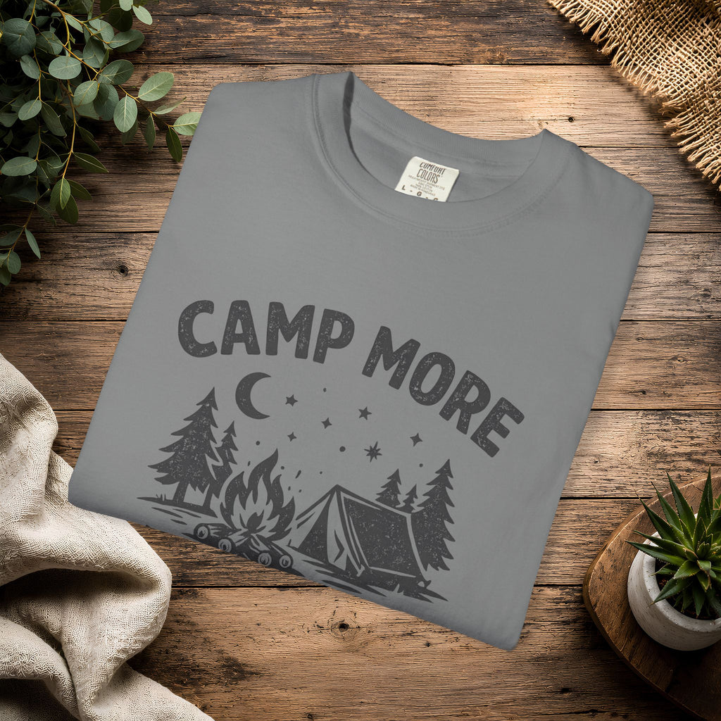 Camp More Worry Less T-Shirt - Camping Enthusiast Tee