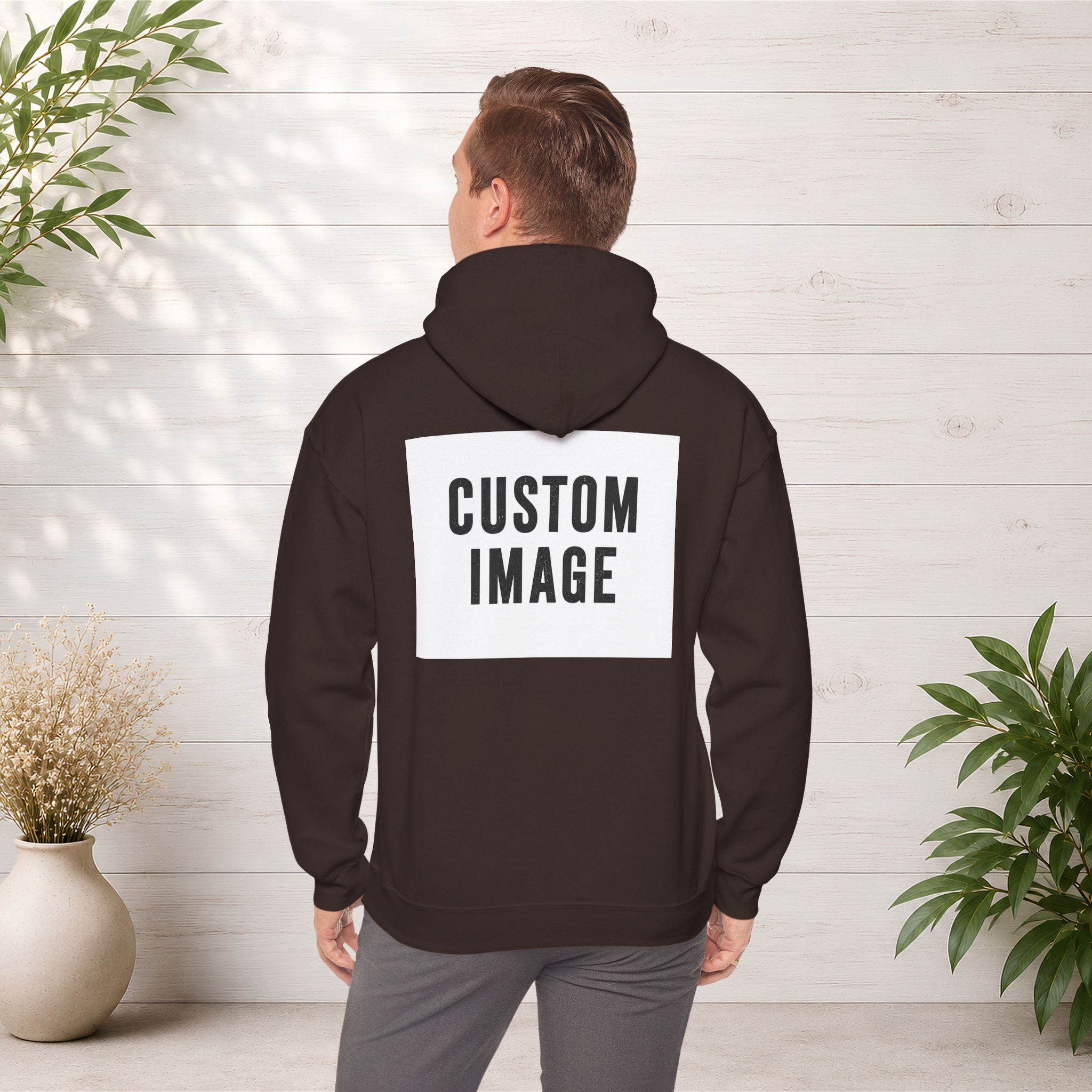Custom Front Small Left and Back Image Hoodie — Personalized White Pullover Hooded Sweatshirt