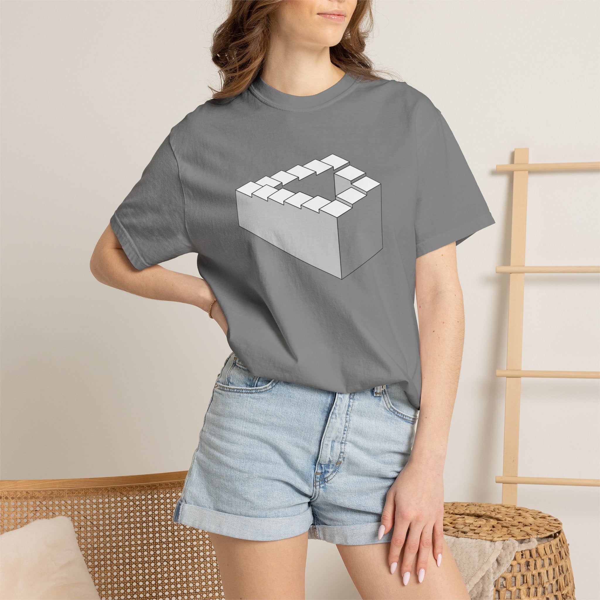 Optical Illusion Staircase Tee — Impossible Step Graphic T-Shirt