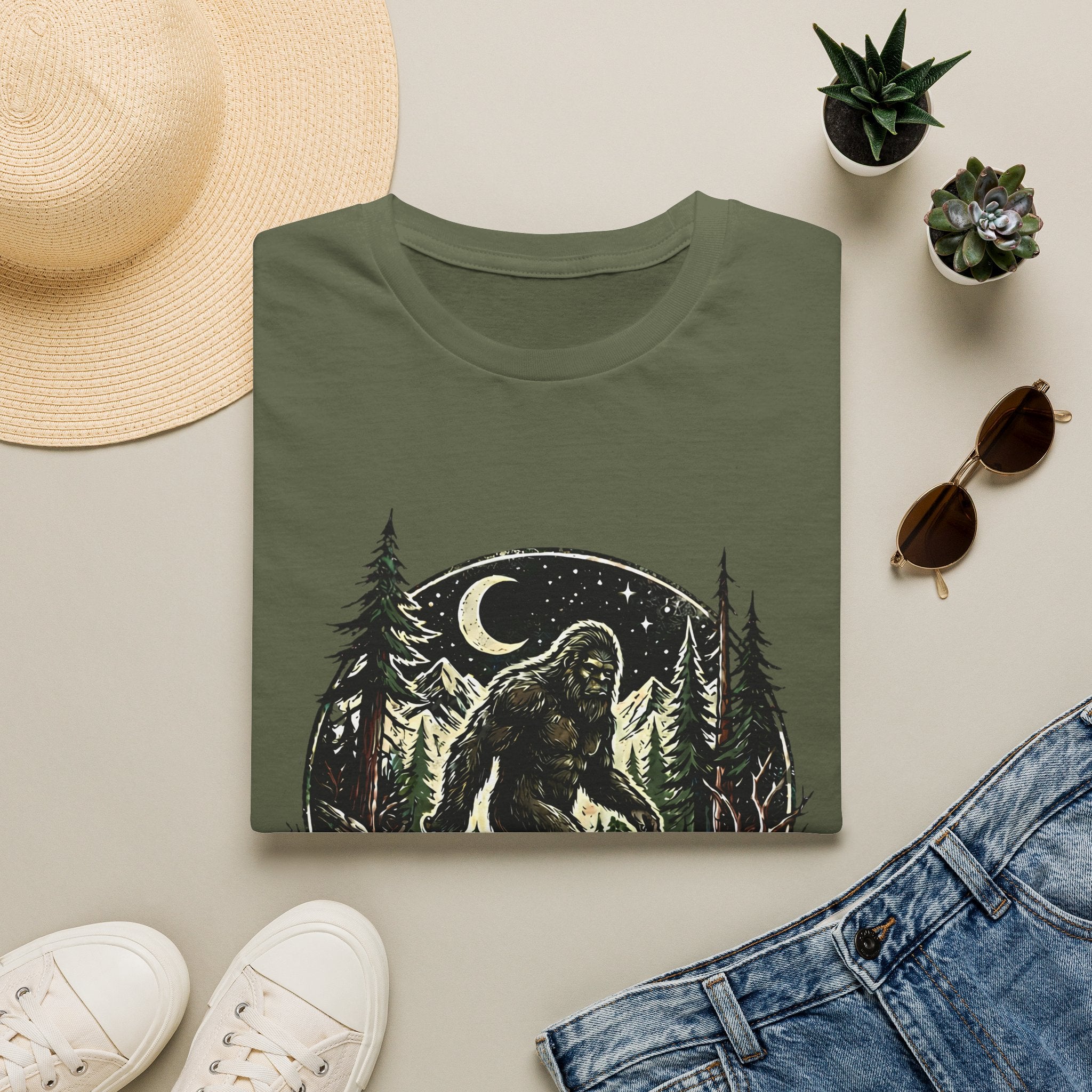 Bigfoot Forest Moon T-Shirt | Sasquatch Night Hiking Design