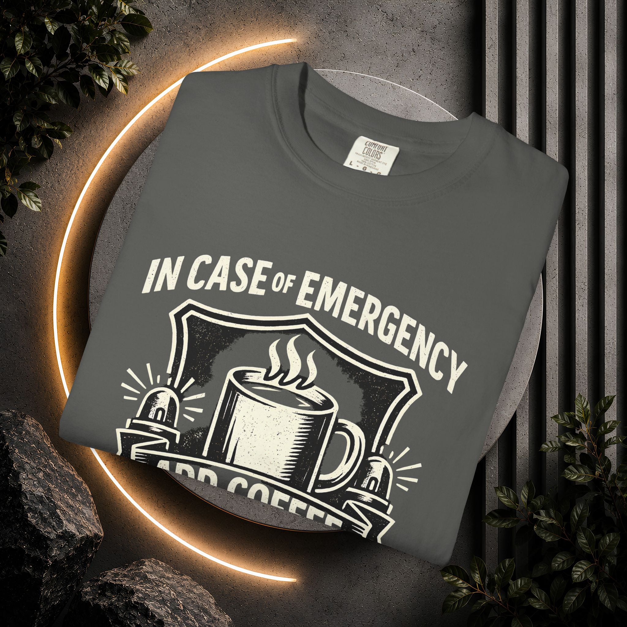 Coffee Emergency T-Shirt — "In Case of Emergency Add Coffee" Graphic Tee