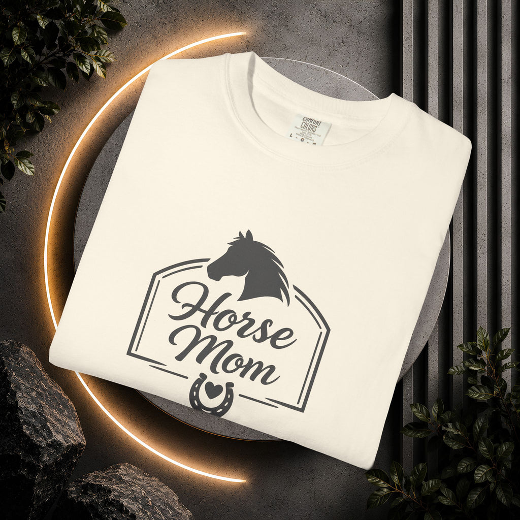 Horse Mom T-Shirt — Equestrian Tee with Horse Silhouette & Horseshoe