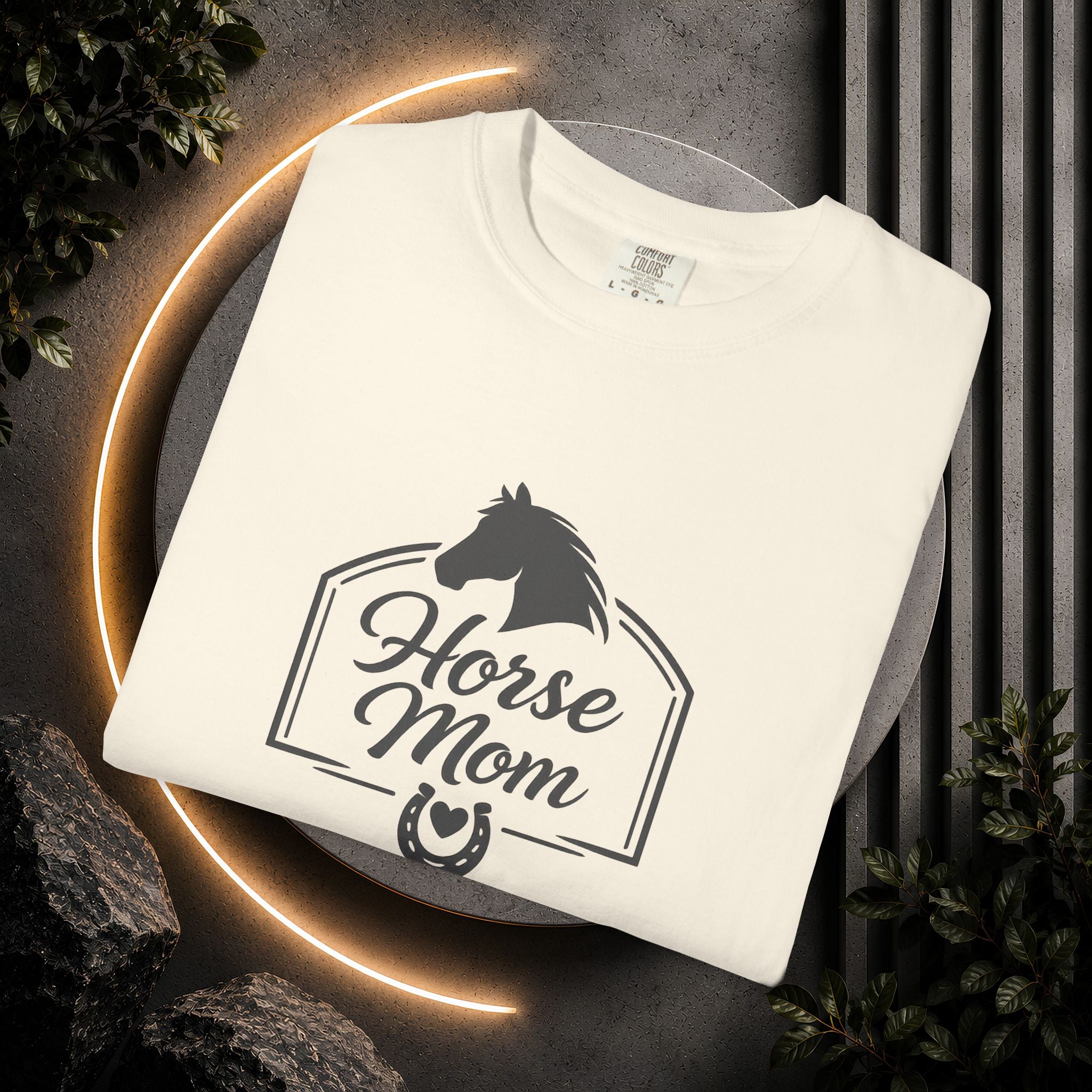 Horse Mom T-Shirt — Equestrian Tee with Horse Silhouette & Horseshoe