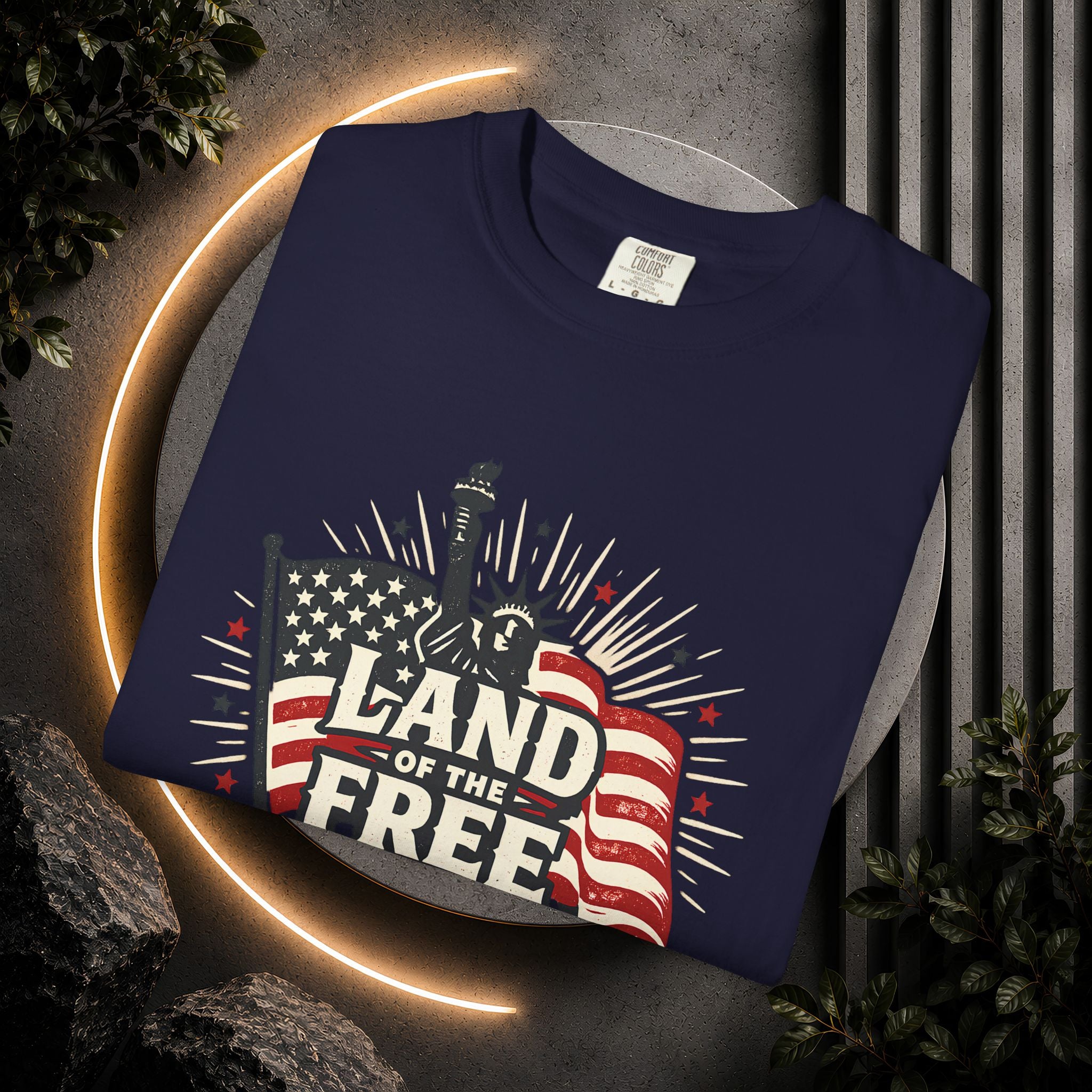 Land of the Free T-Shirt – Patriotic American Flag & Statue of Liberty Graphic