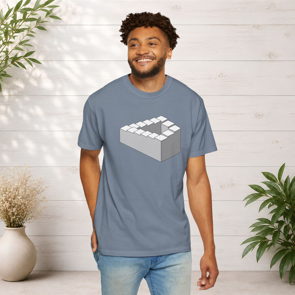 Optical Illusion Staircase Tee — Impossible Step Graphic T-Shirt