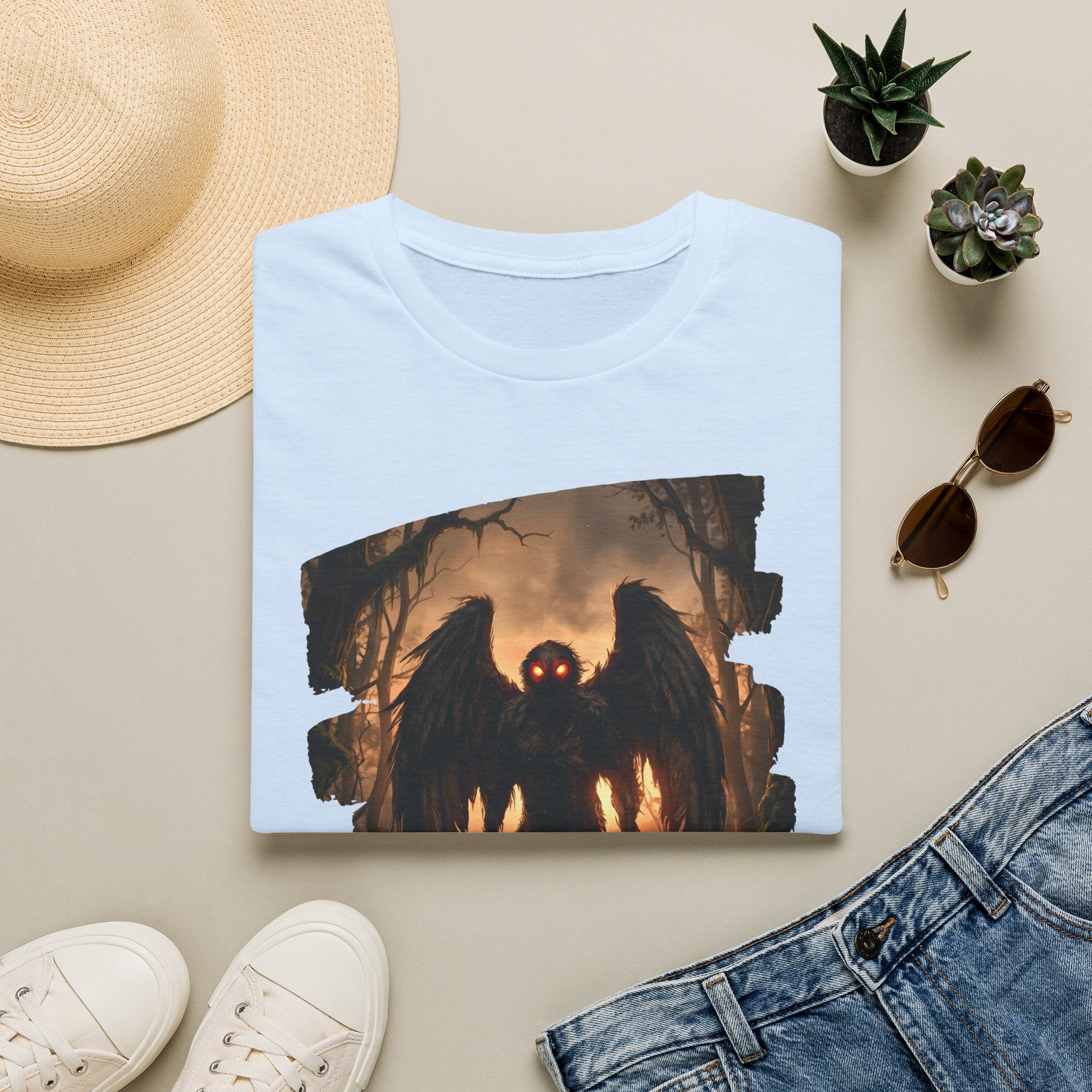 Mothman Cryptid Illustration T-Shirt | Dark Horror Graphic
