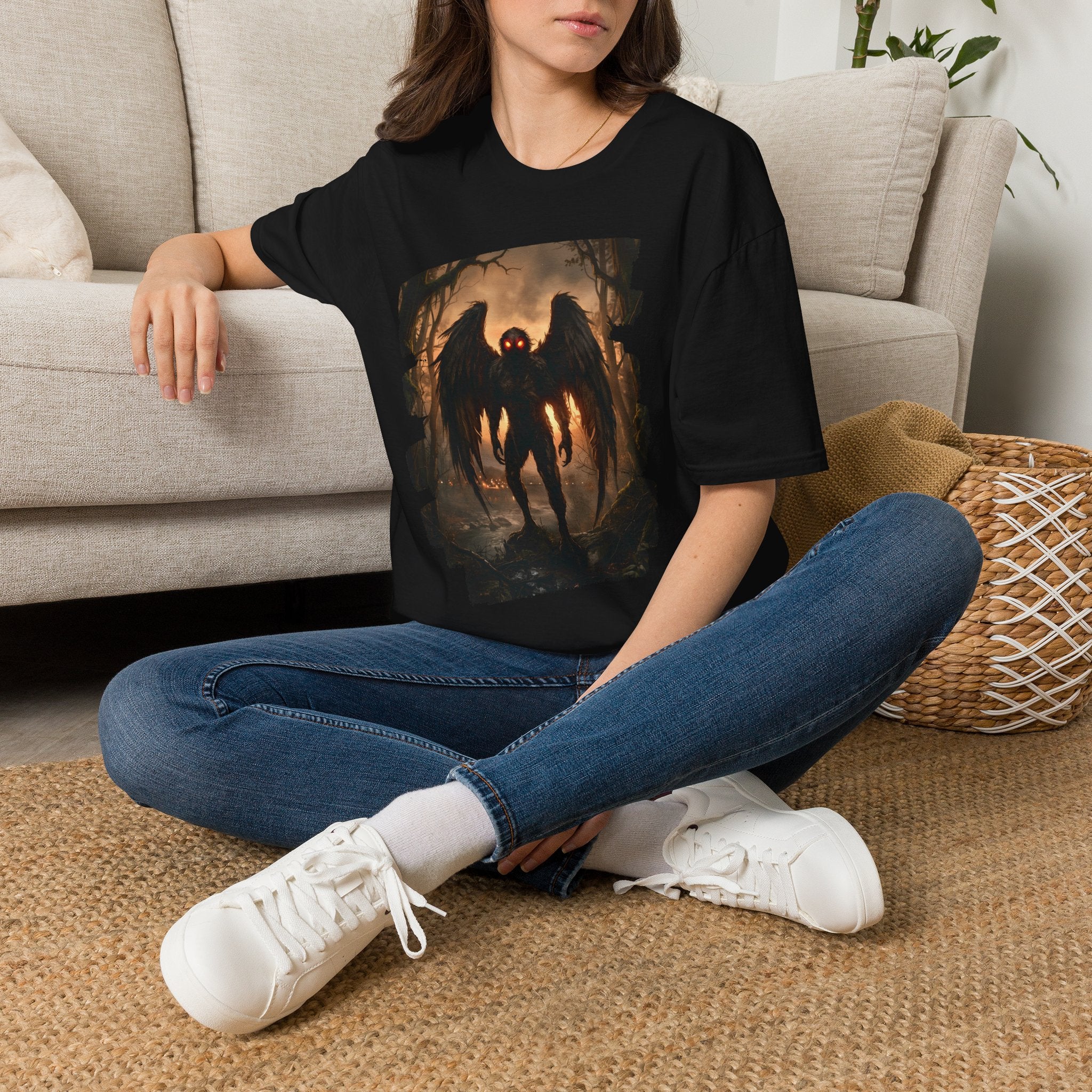 Mothman Cryptid Illustration T-Shirt | Dark Horror Graphic