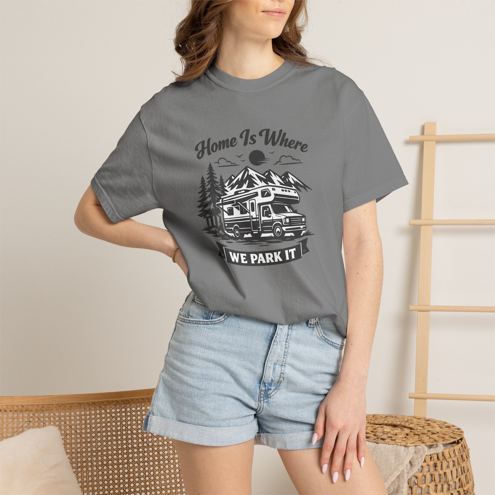 RV Camper T-Shirt — "Home Is Where We Park It" Graphic Tee for RV & van life lovers