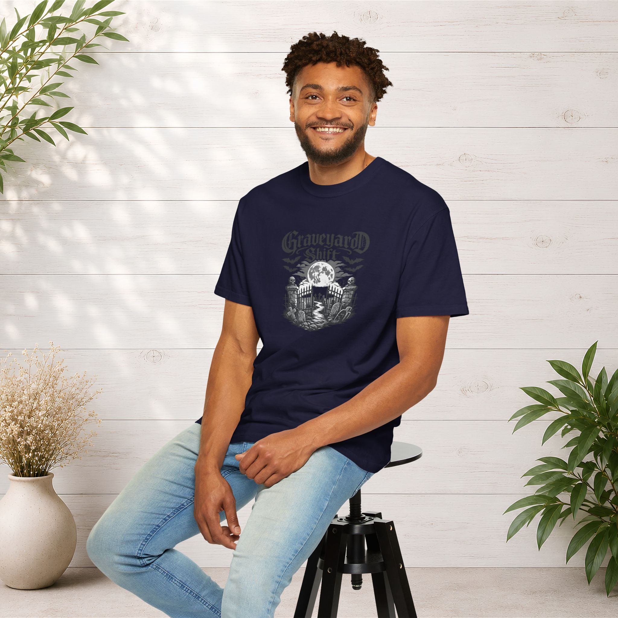 Graveyard Shift T-Shirt — Gothic Cemetery Skull Night Shift Tee