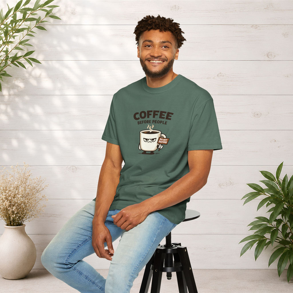 Coffee Before People T‑Shirt — Funny Morning Coffee Graphic Tee