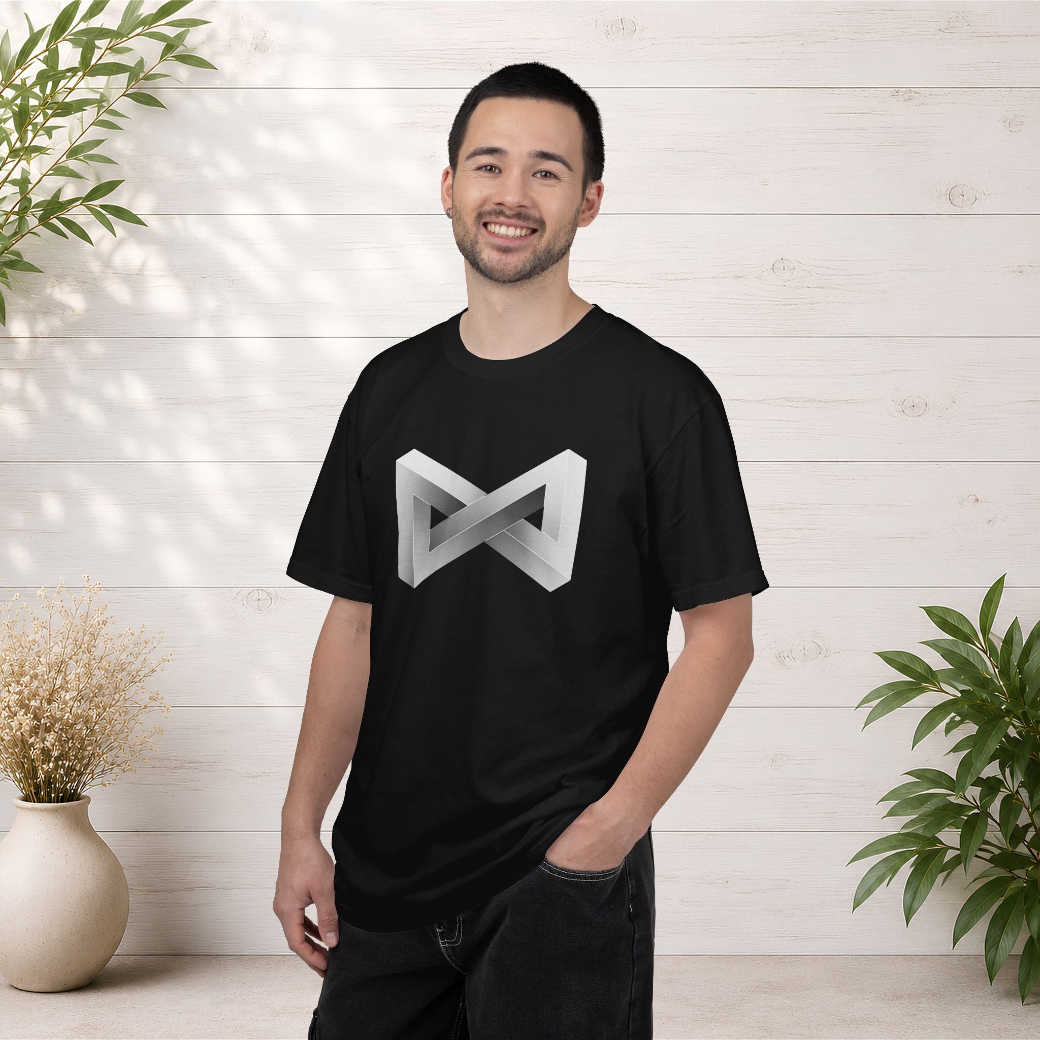 Optical Illusion Logo T-Shirt — Minimal Monochrome Infinity Design