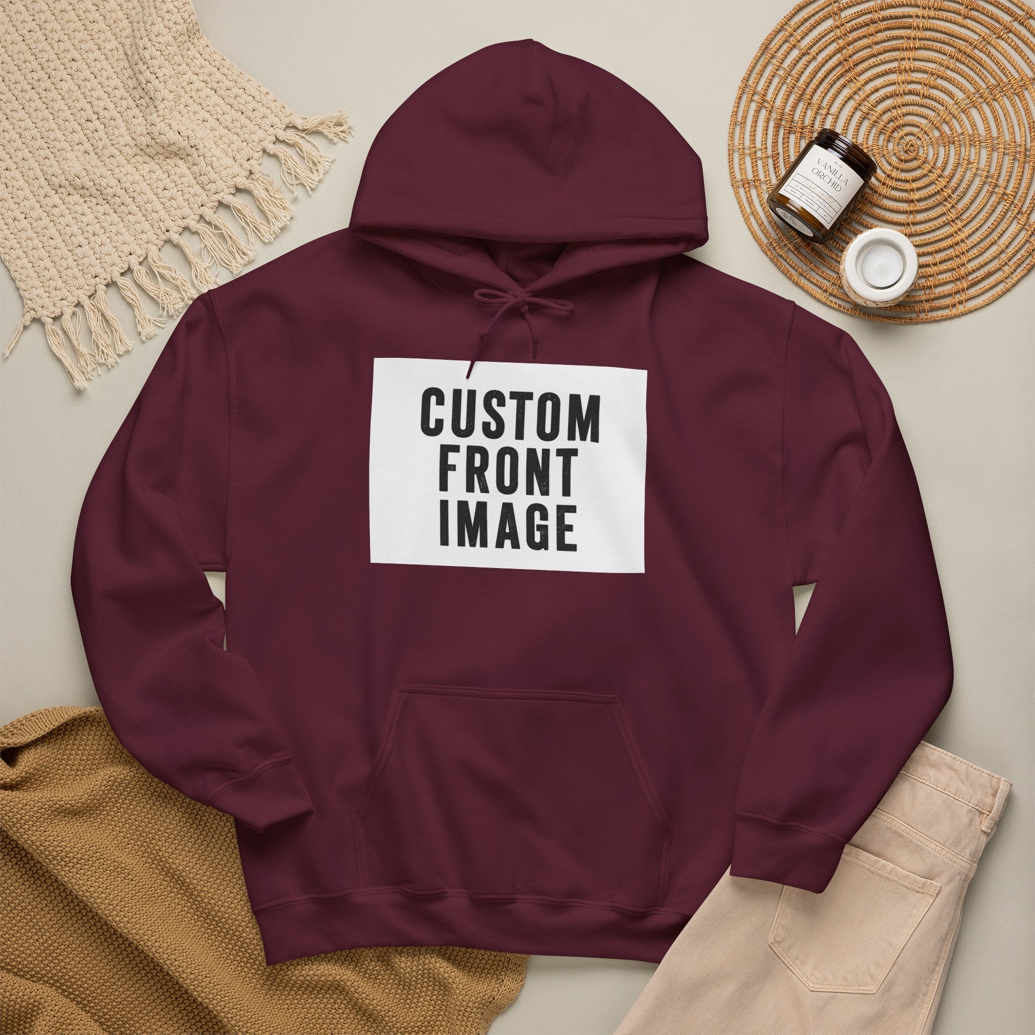 Custom Front Image Hoodie — Personalized White Pullover Hooded Sweatshirt