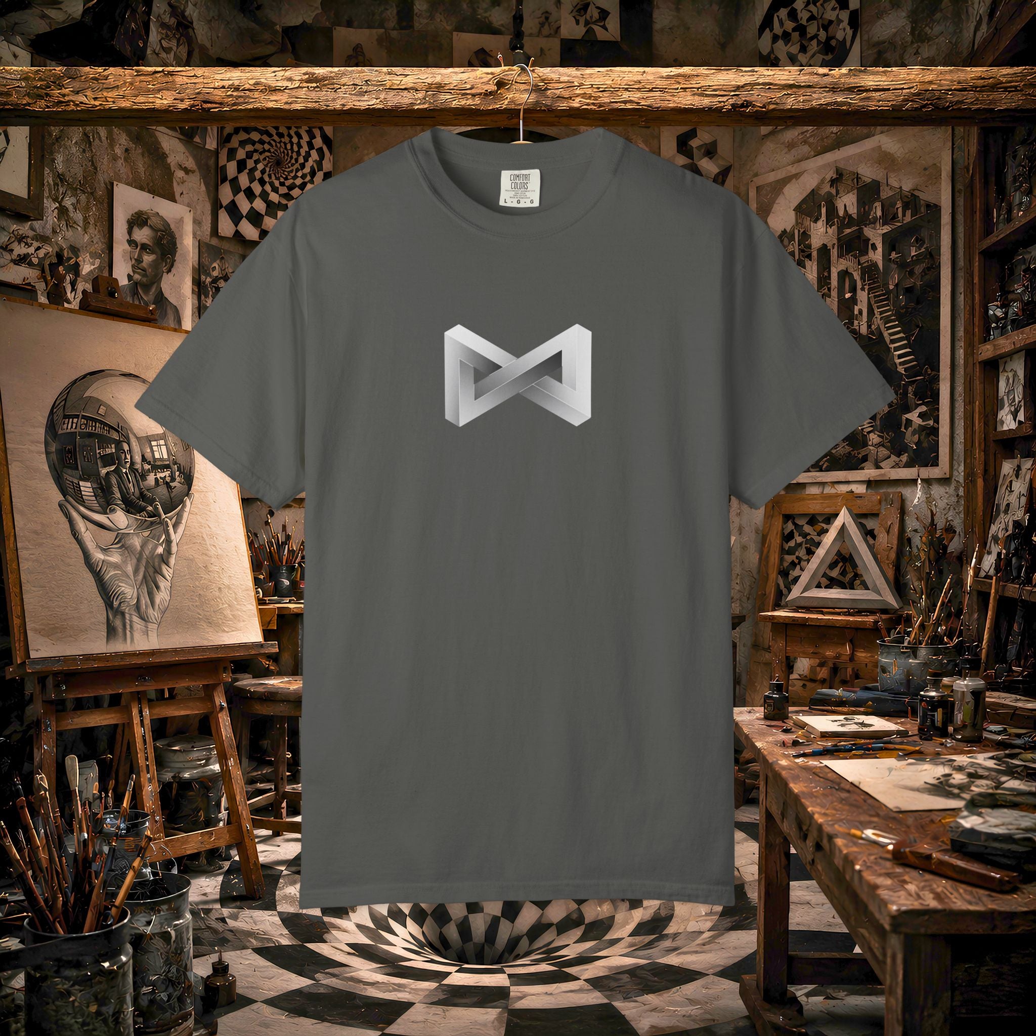 Optical Illusion Logo T-Shirt — Minimal Monochrome Infinity Design