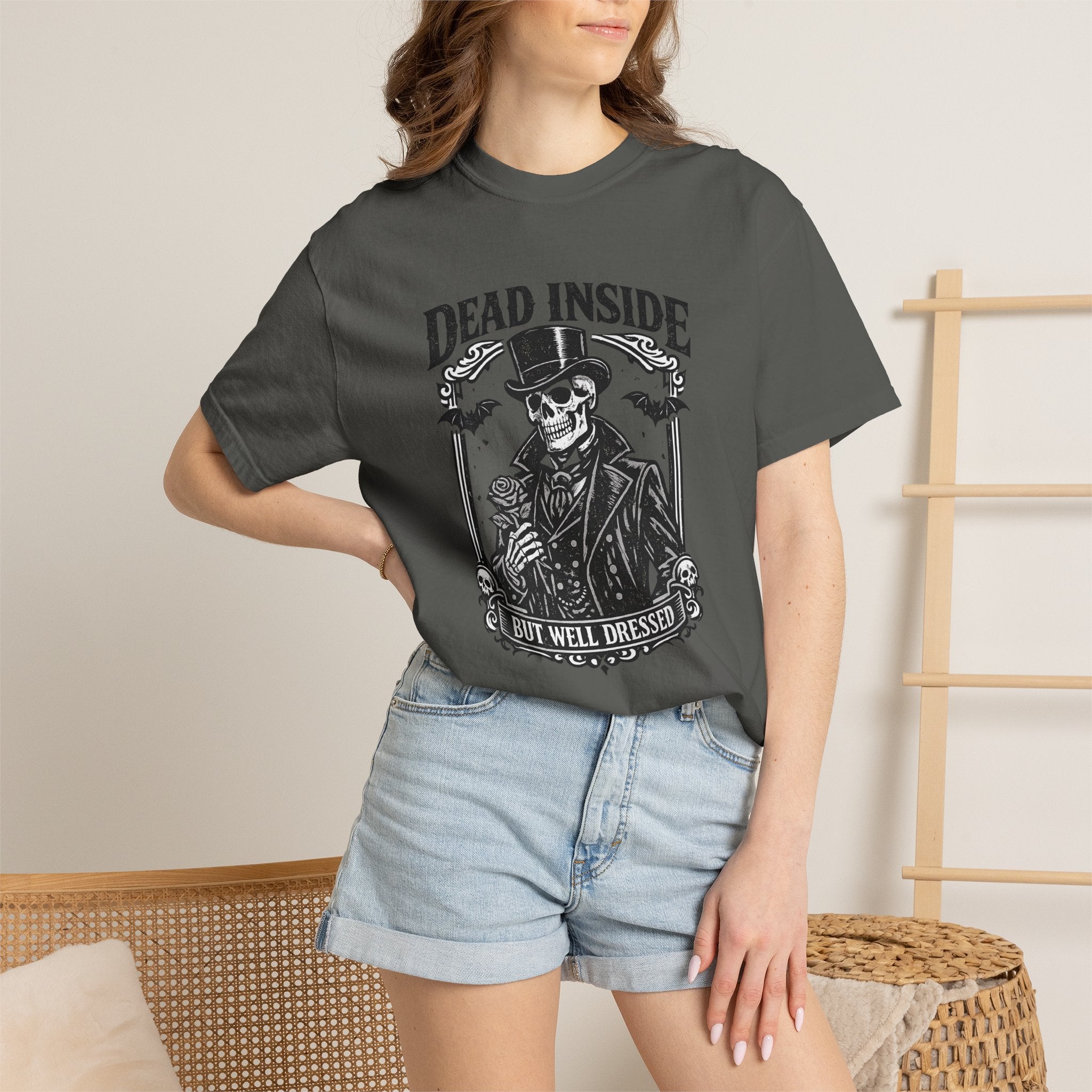 Dead Inside But Well Dressed T-Shirt — Gothic Skeleton Vintage Graphic Tee