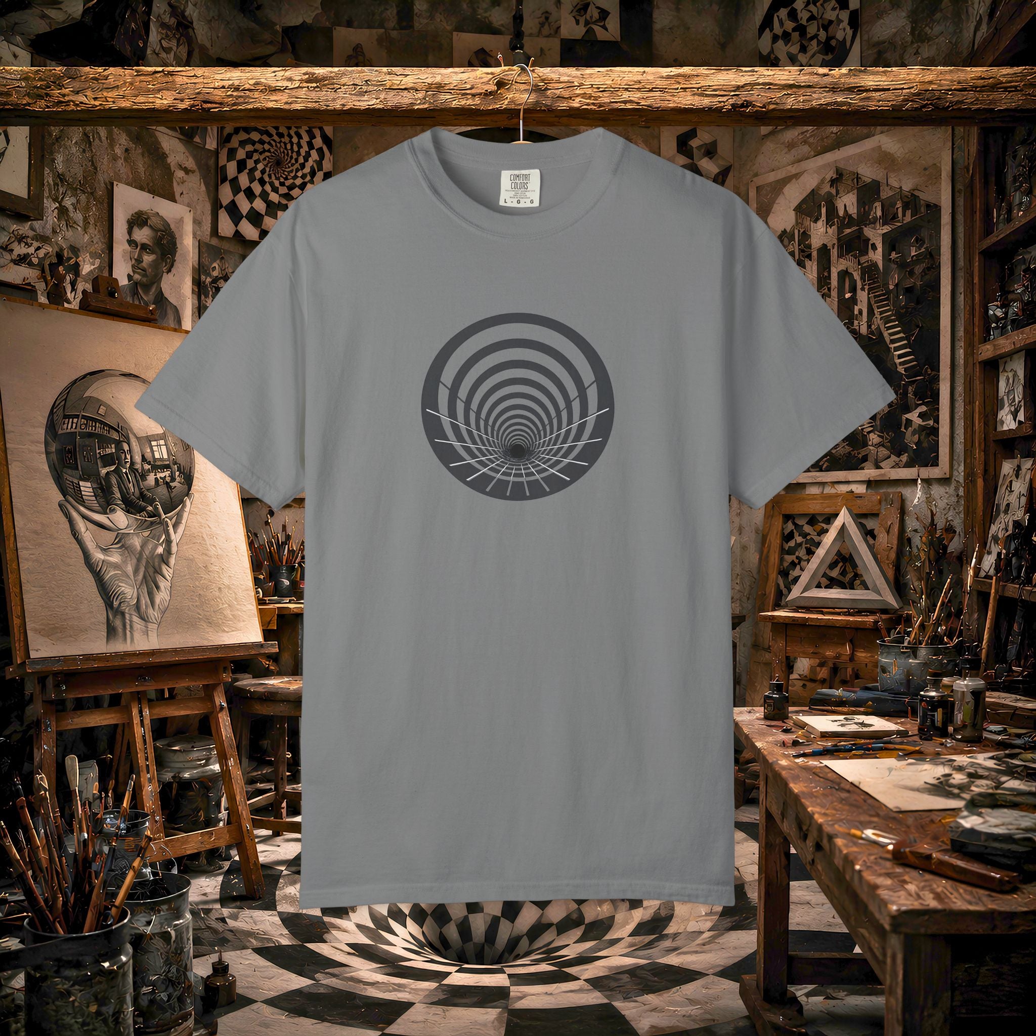 Optical Vortex Graphic T-Shirt — Spiral Tunnel Illusion Tee