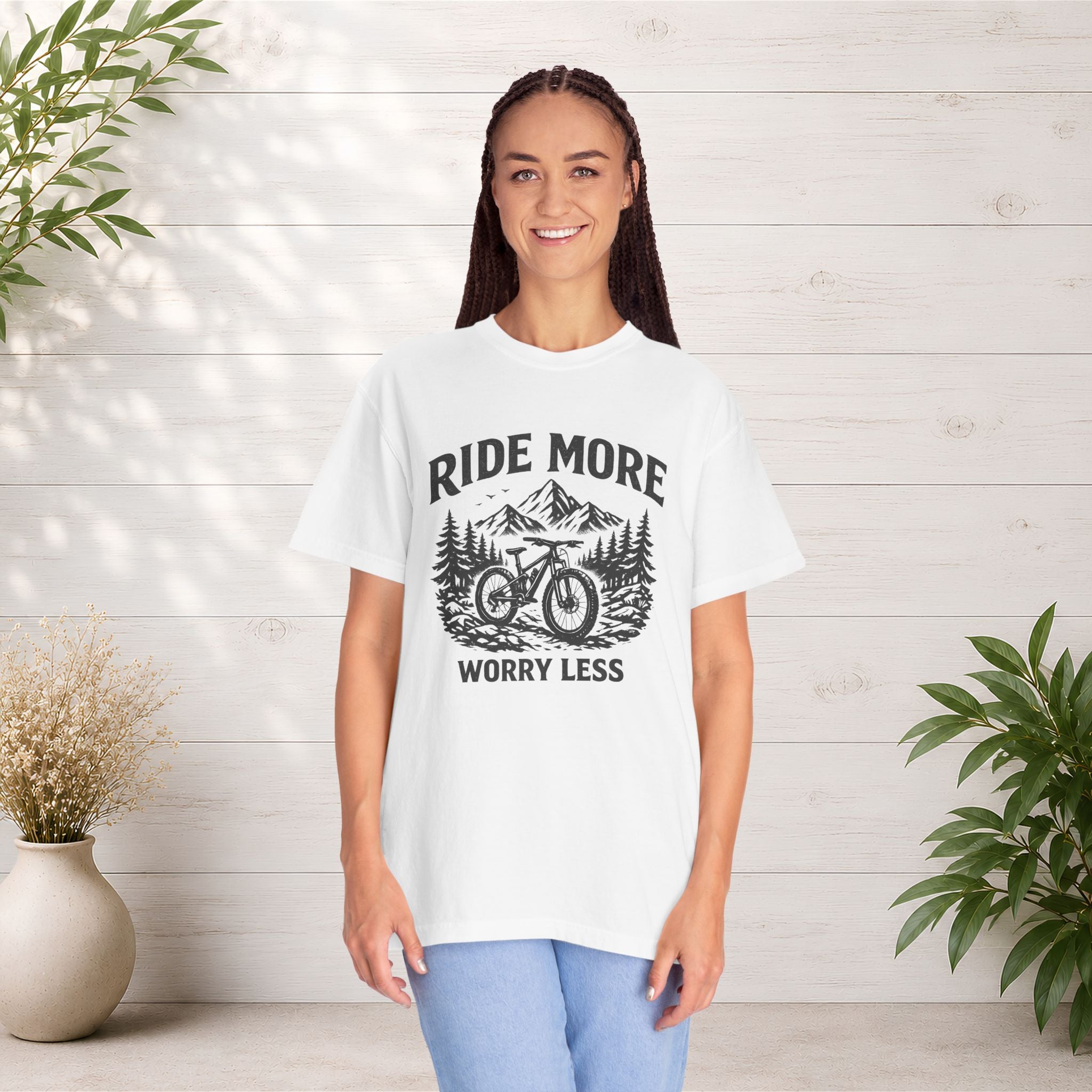 Ride More Worry Less T-Shirt — Mountain Bike Adventure Tee