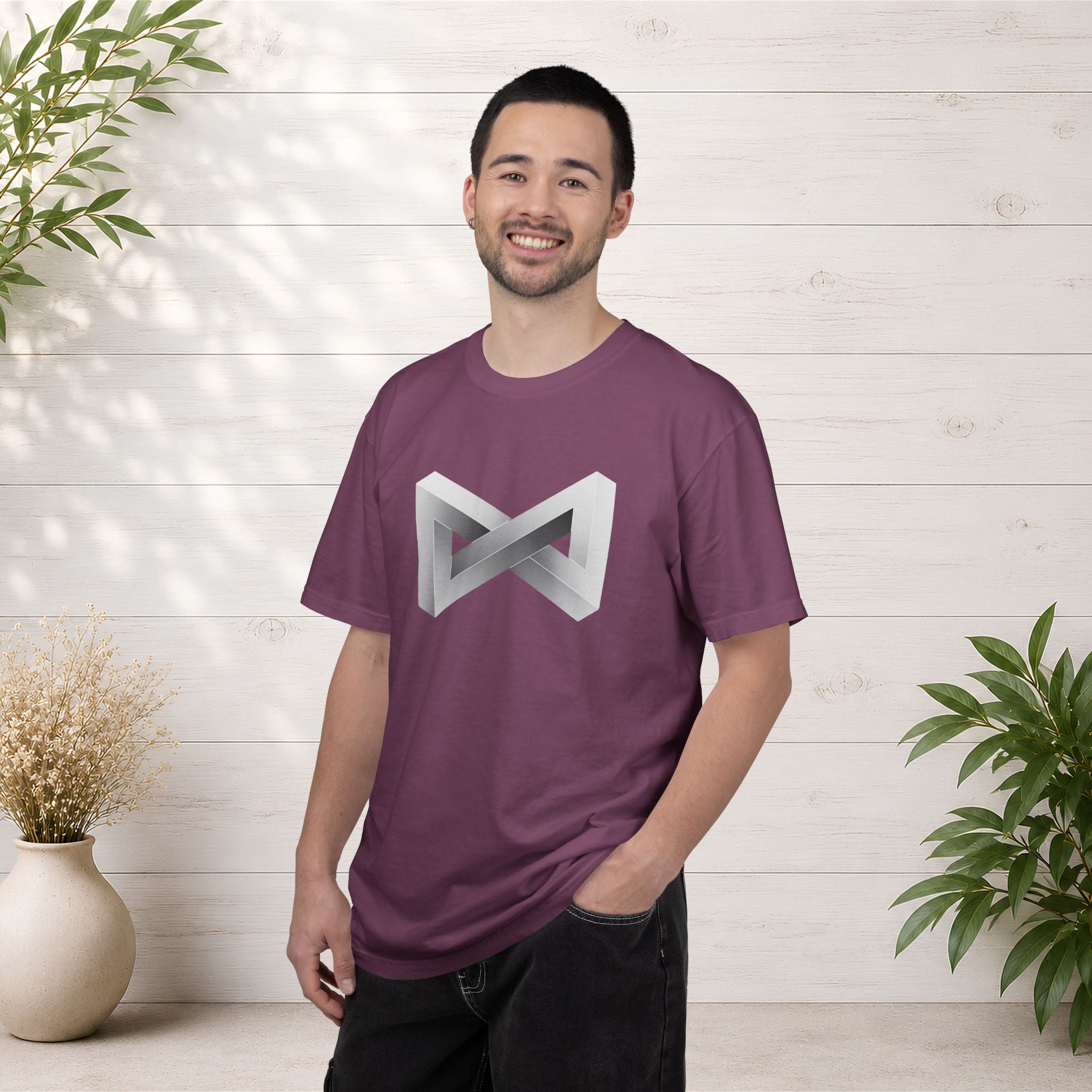 Optical Illusion Logo T-Shirt — Minimal Monochrome Infinity Design
