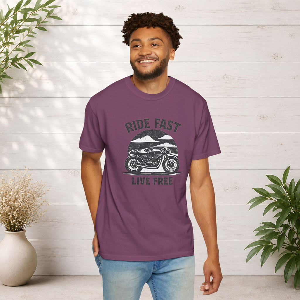 Ride Fast Live Free Motorcycle T-Shirt — Vintage Biker Tee for Riders