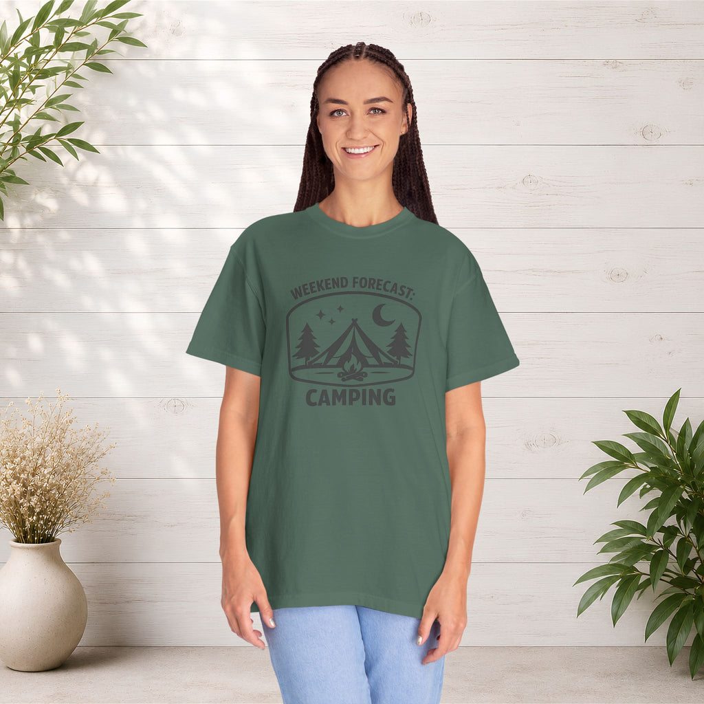 Camping T-Shirt — "Weekend Forecast: Camping" Outdoor Adventure Tee