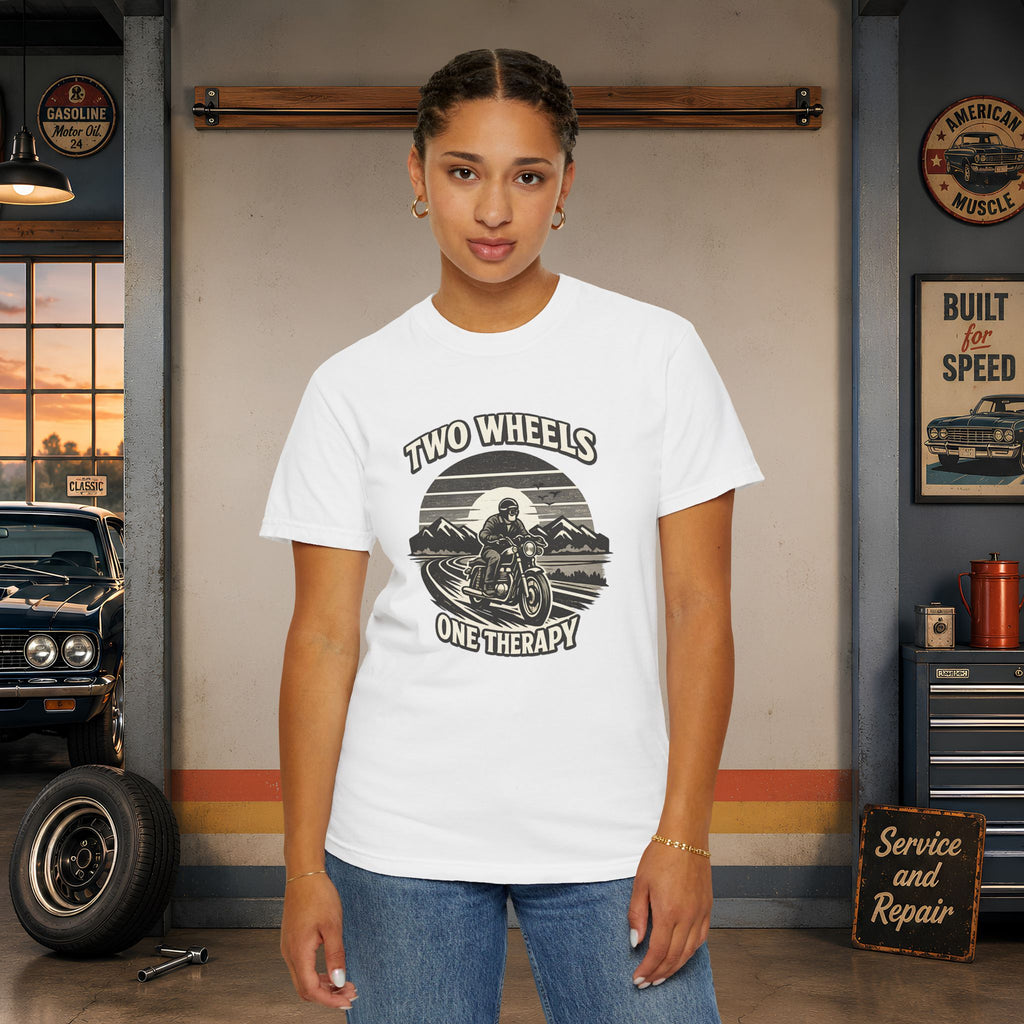 Motorcycle T-Shirt – "Two Wheels One Therapy" Rider Tee
