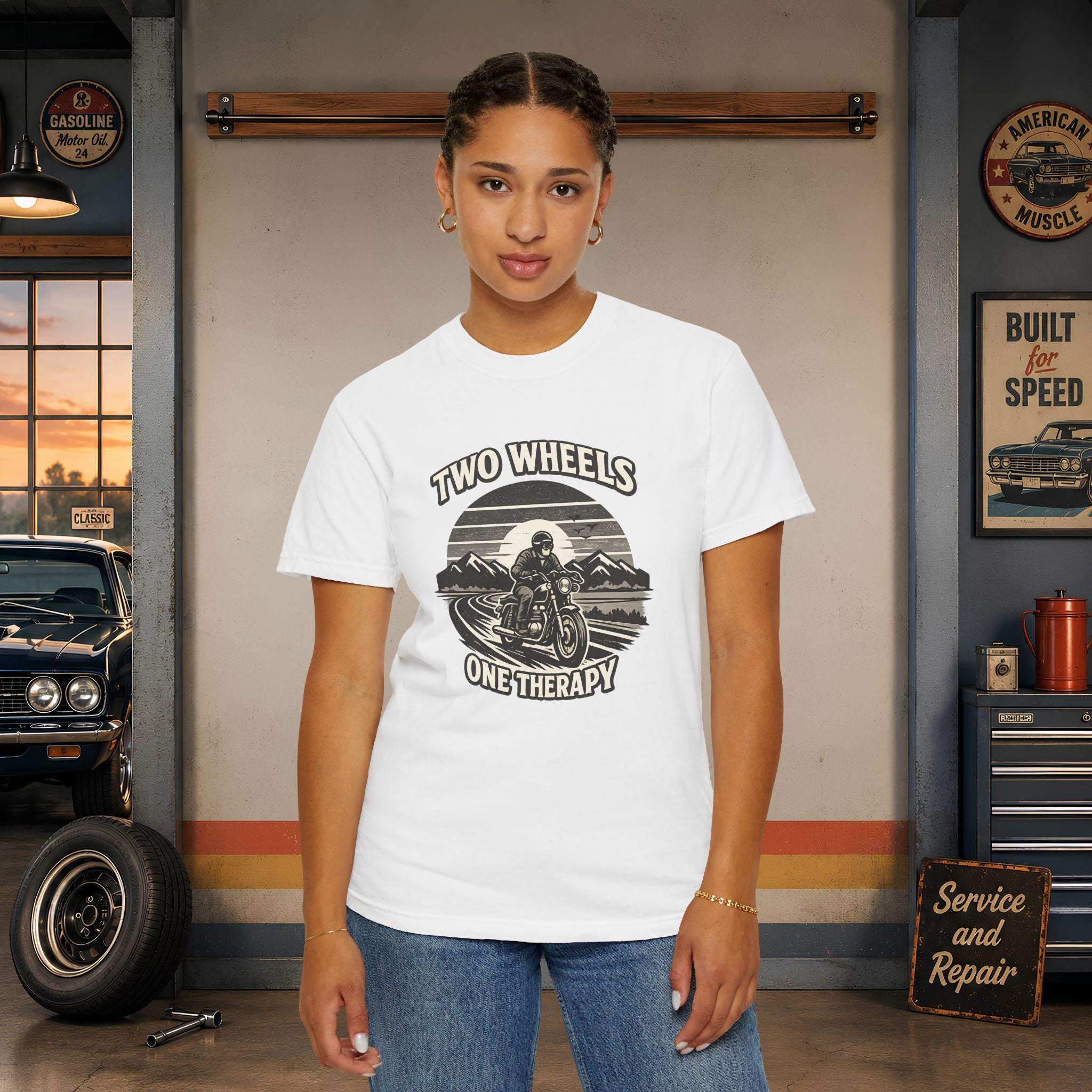 Motorcycle T-Shirt – "Two Wheels One Therapy" Rider Tee