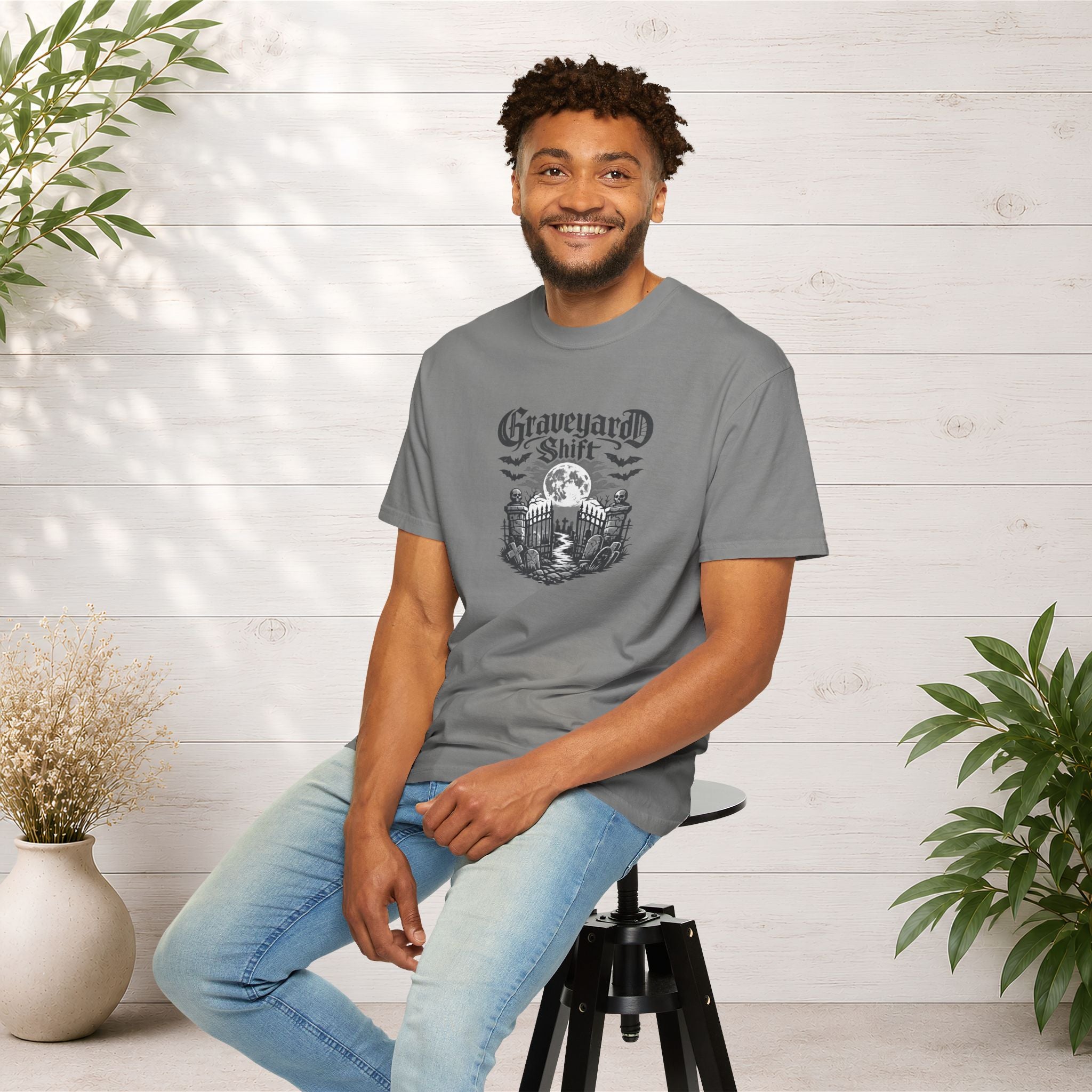 Graveyard Shift T-Shirt — Gothic Cemetery Skull Night Shift Tee