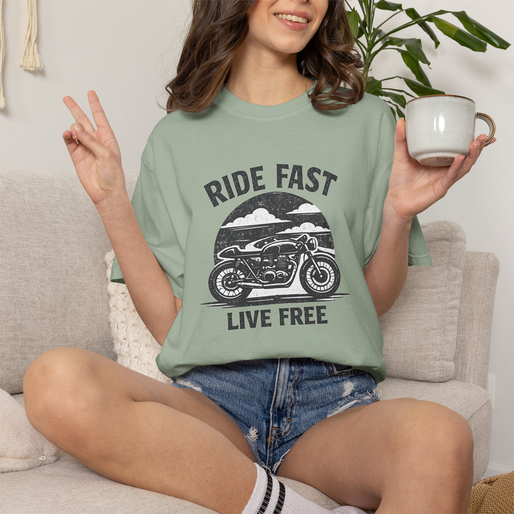 Ride Fast Live Free Motorcycle T-Shirt — Vintage Biker Tee for Riders