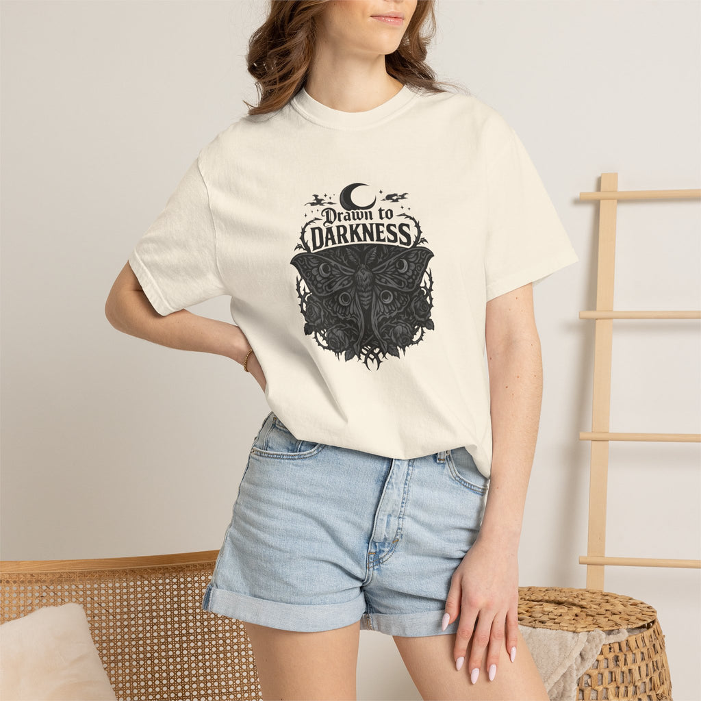 Dark Aesthetic T-Shirt — "Drawn to Darkness" Gothic Moon Graphic Tee