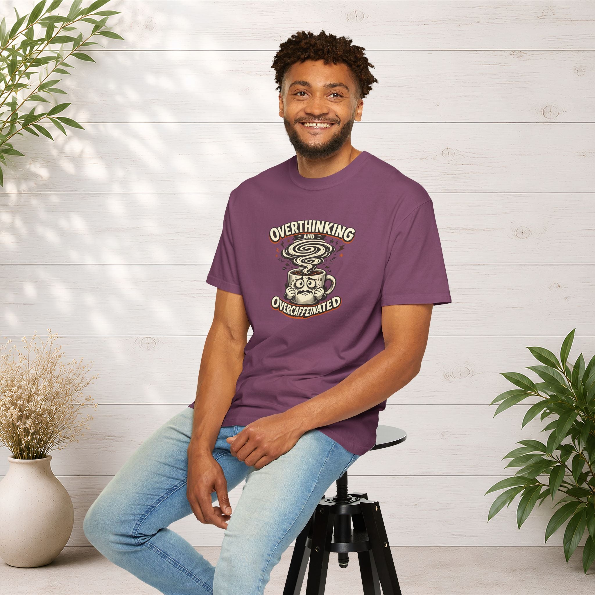 Overthinking & Overcaffeinated T-Shirt — Funny Coffee & Anxiety Graphic Tee